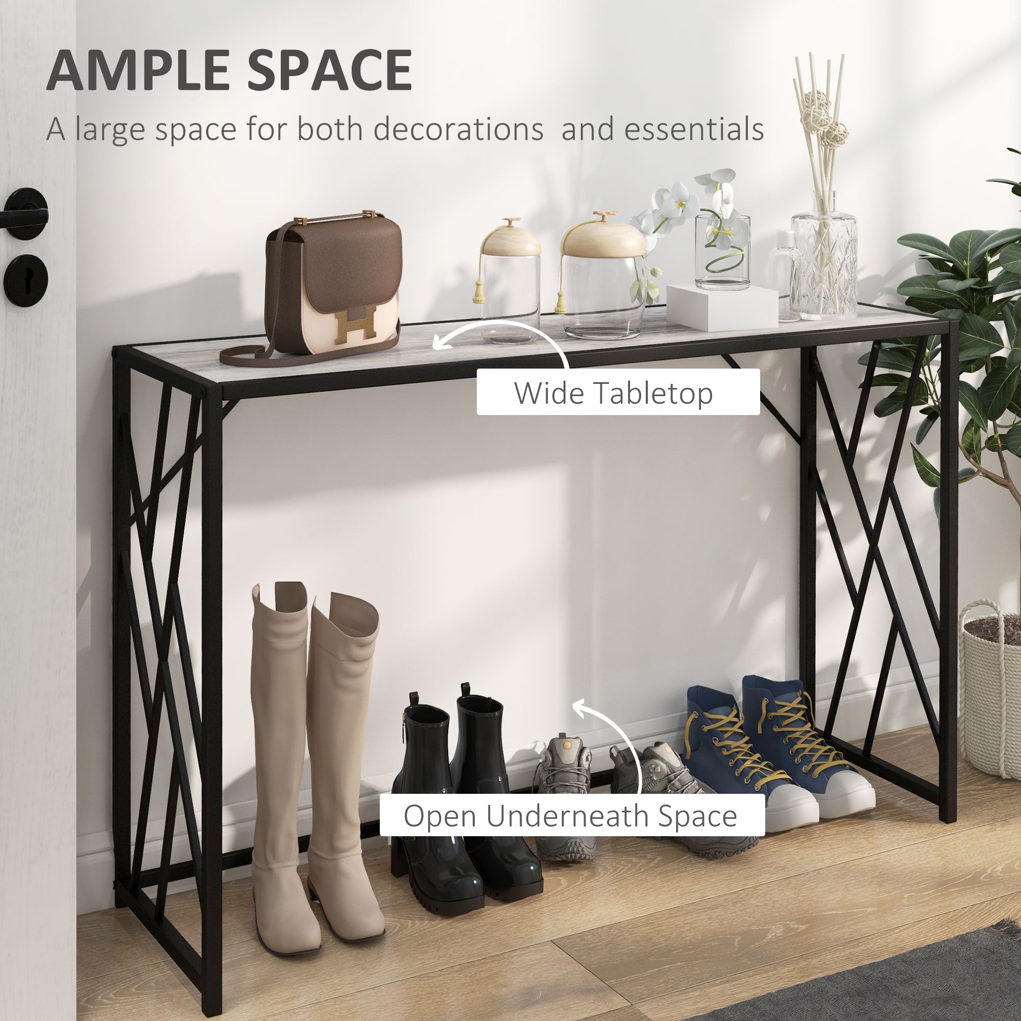 HOMCOM Console Table, Industrial Sofa Table with Metal Frame for Living Room, Hallway, 120 cm, Grey - North Peak Garden Furniture