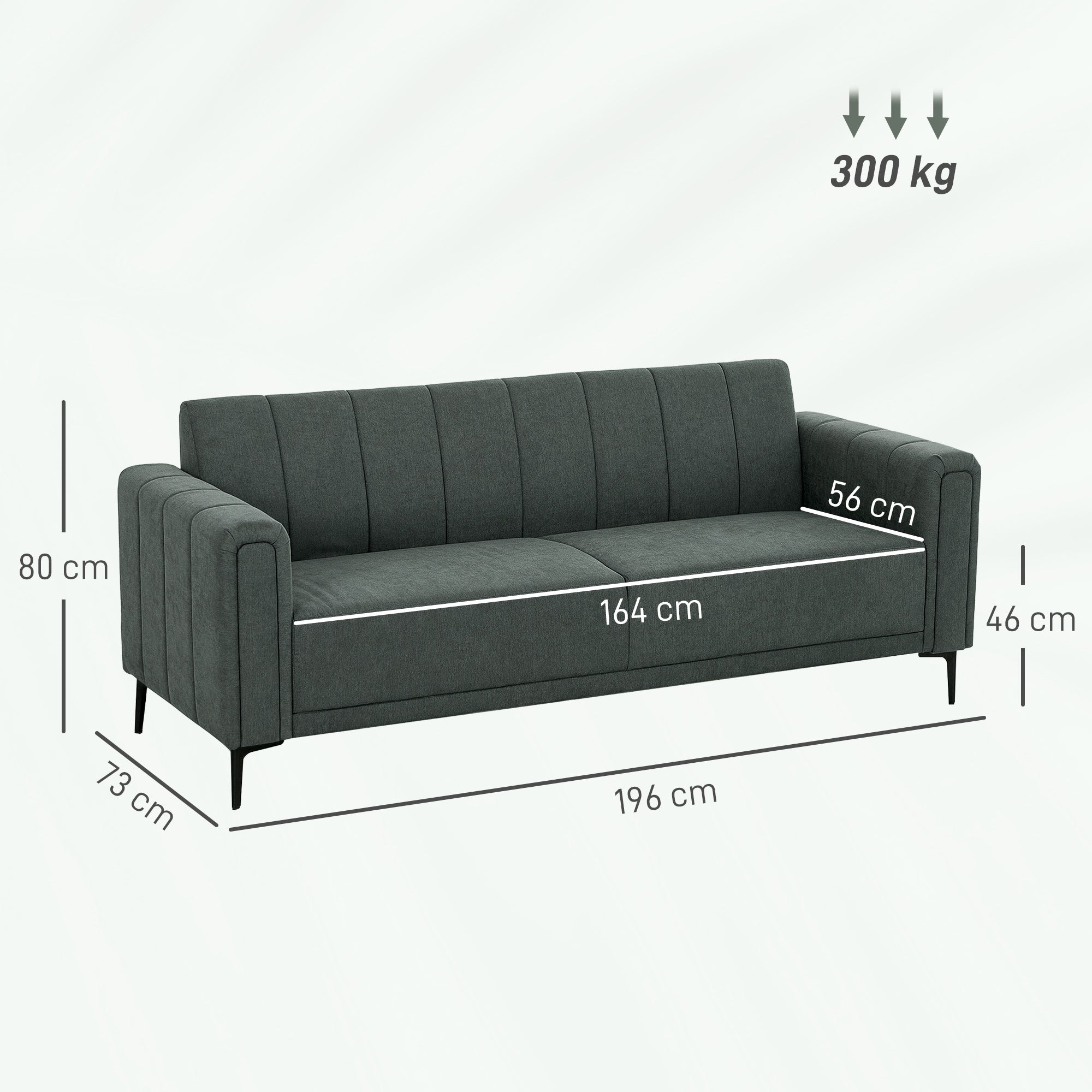 HOMCOM Three-Seater Relaxed Modern Sofa - Grey - North Peak Garden Furniture