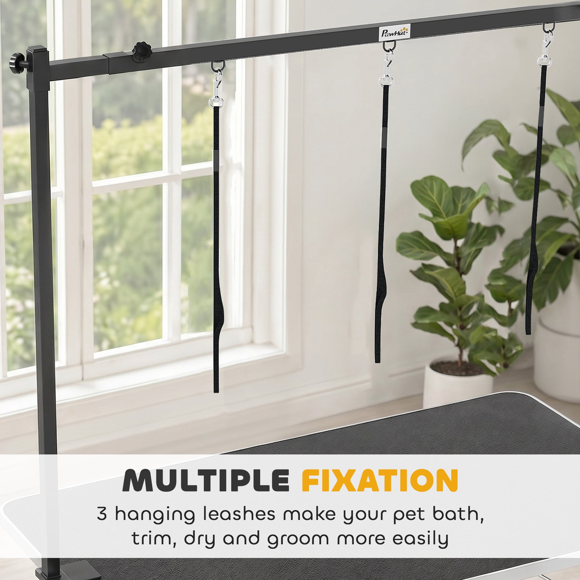 PawHut Dog Grooming Arm Adjustable H-Shape Dog Grooming Table Arm with Clamp and 3 Nooses Black