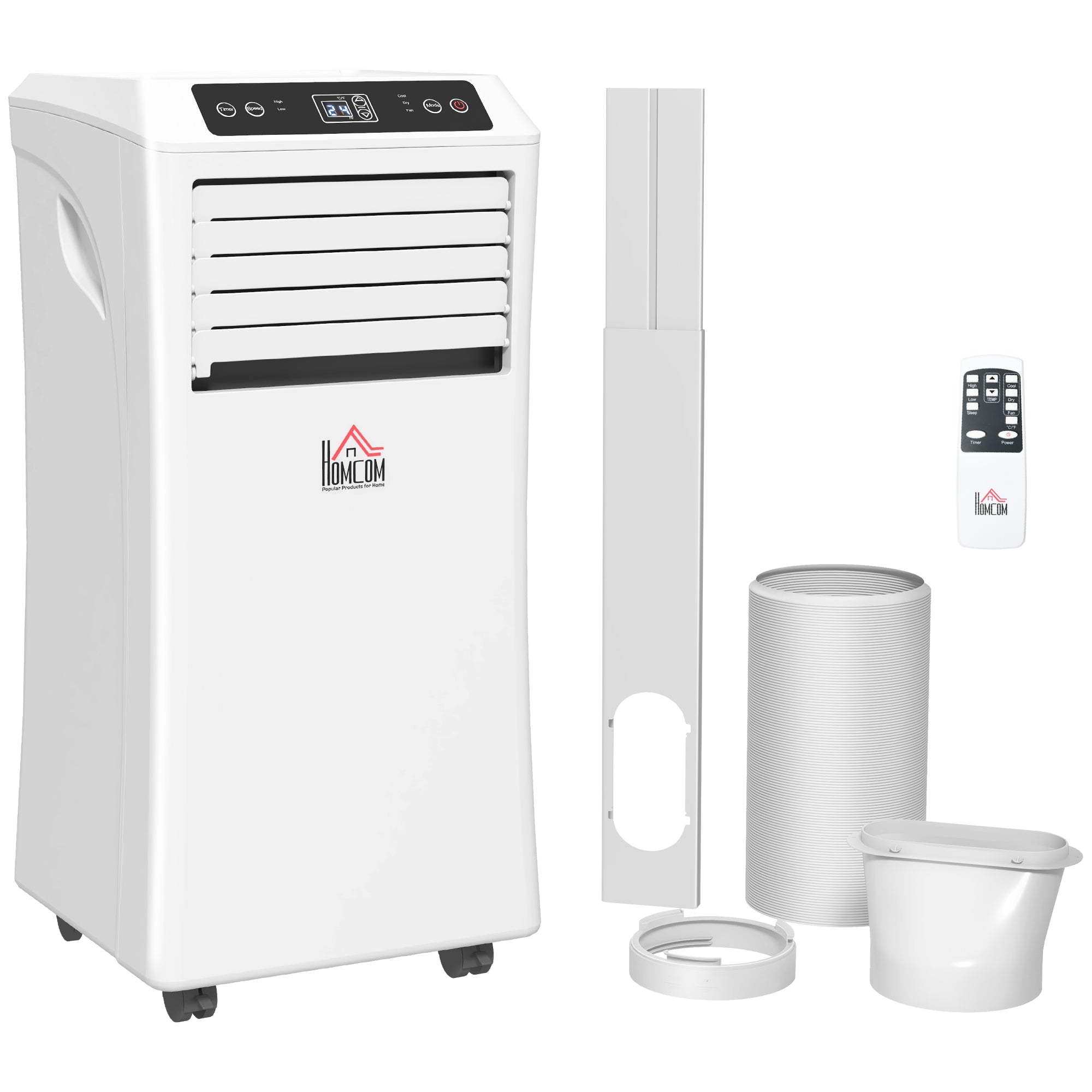 HOMCOM 9000 BTU Air Conditioning Unit, 3-in-1 Portable Air Conditioner, Dehumidifier, Cooling Fan with Remote Control, Digital Display, 2 Speeds, 24H Timer, Window Venting Kit, 28m²