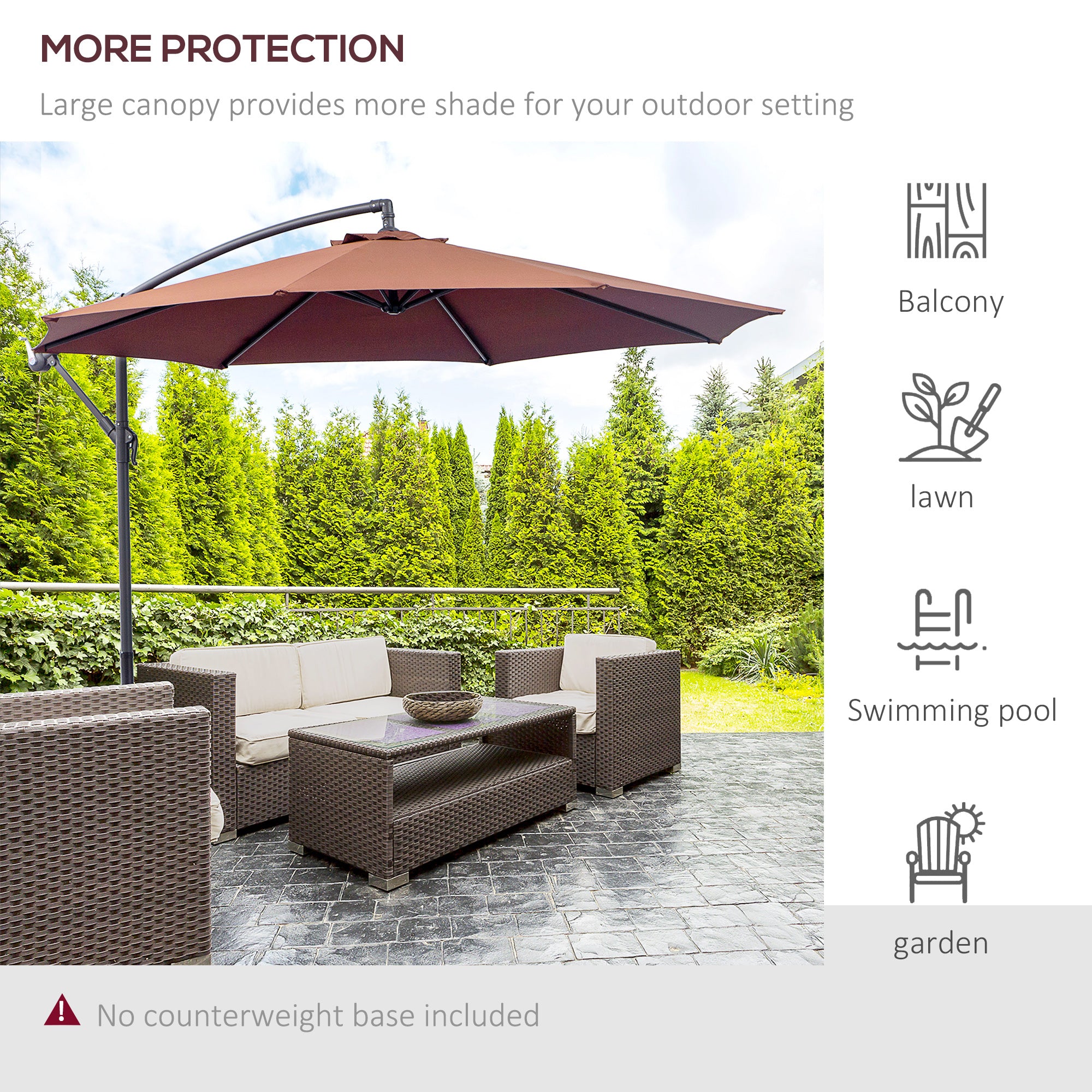 Outsunny Φ3m Hanging Umbrella Parasol-Coffee - North Peak Garden Furniture