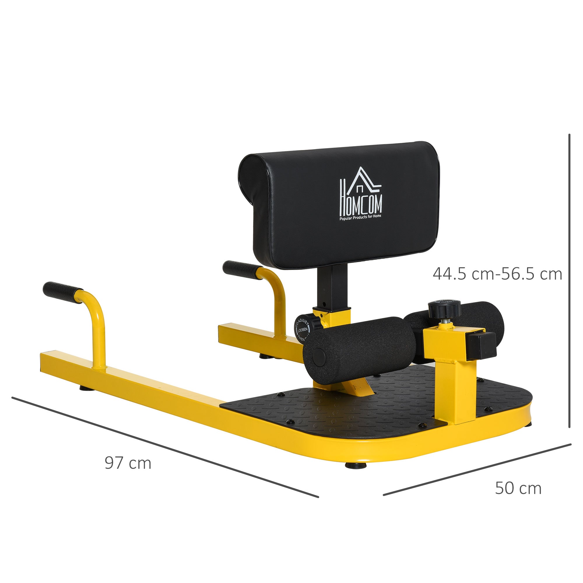 HOMCOM Squat Machine with Push Up Stand, Padded Hip Thrust Bench with Adjustable Cushion for Home Gym Work Out, Yellow - North Peak Garden Furniture