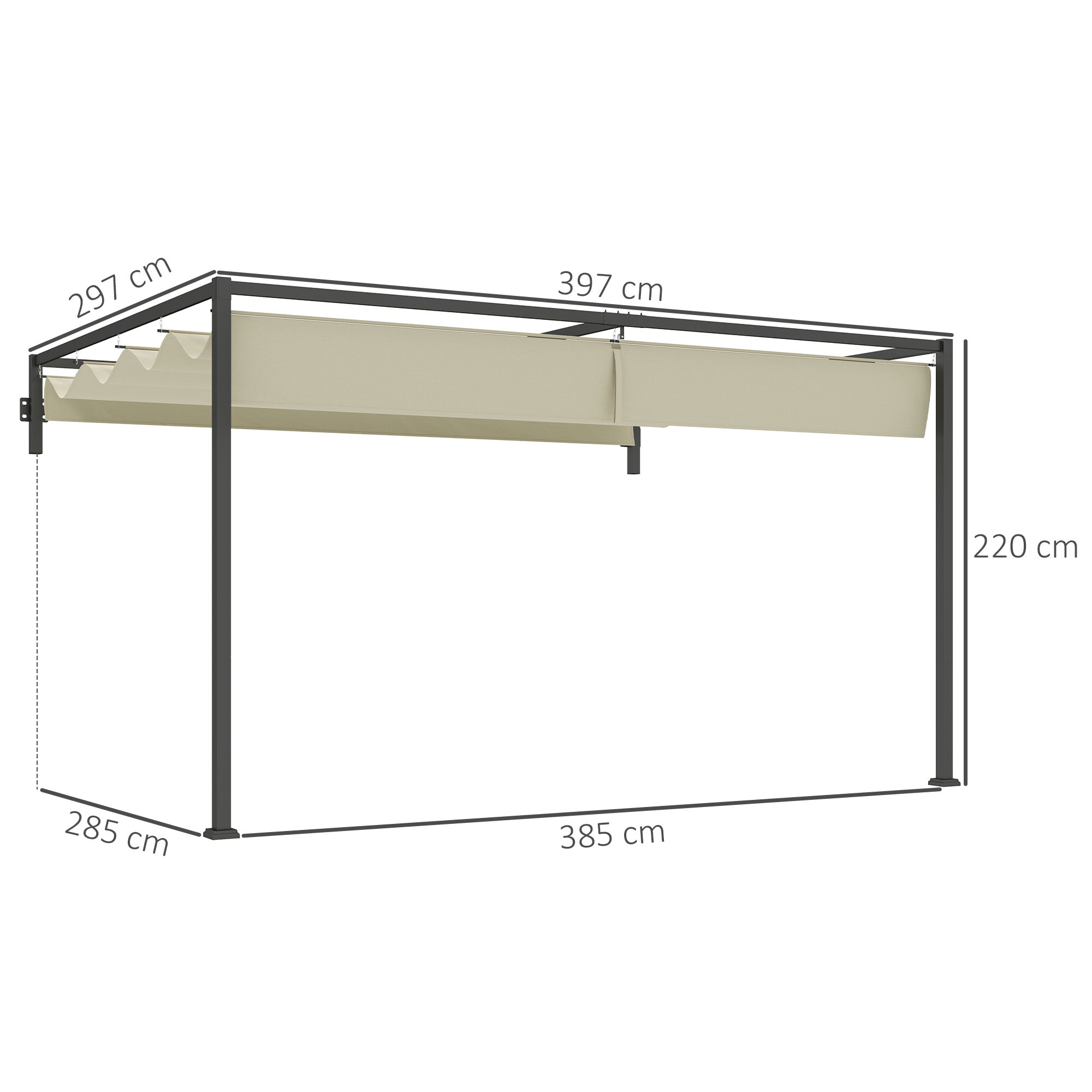 Outsunny 3 x 4m Steel Pergola, with Retractable Canopy - Khaki - North Peak Garden Furniture