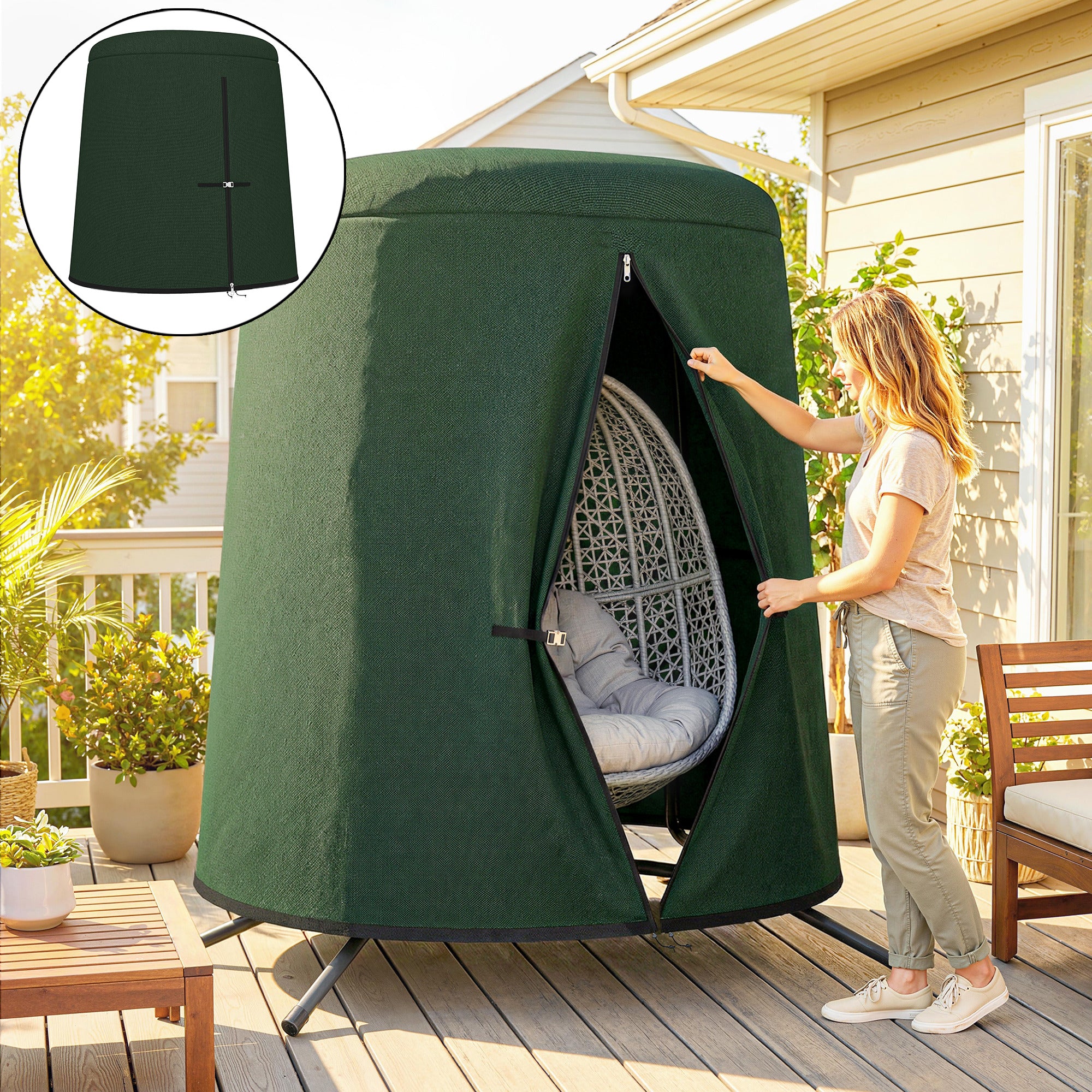 Outsunny 196 x 230 cm Hanging Egg Chair Protective Cover - Green