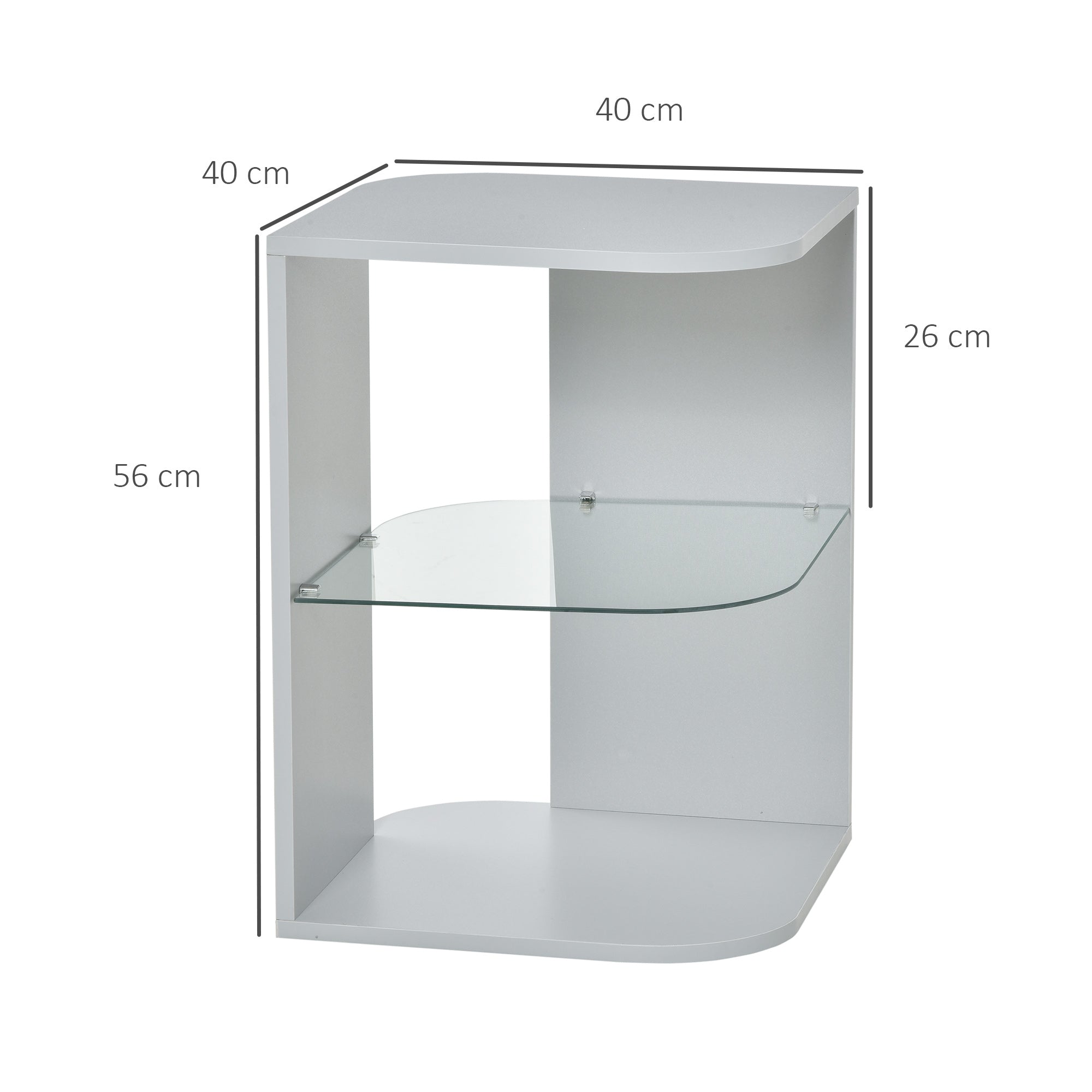 HOMCOM Modern Side Table Three Layer Bedside Table Nightstand with 2 Storage Shelves, for Living room, Bedroom, Grey - North Peak Garden Furniture