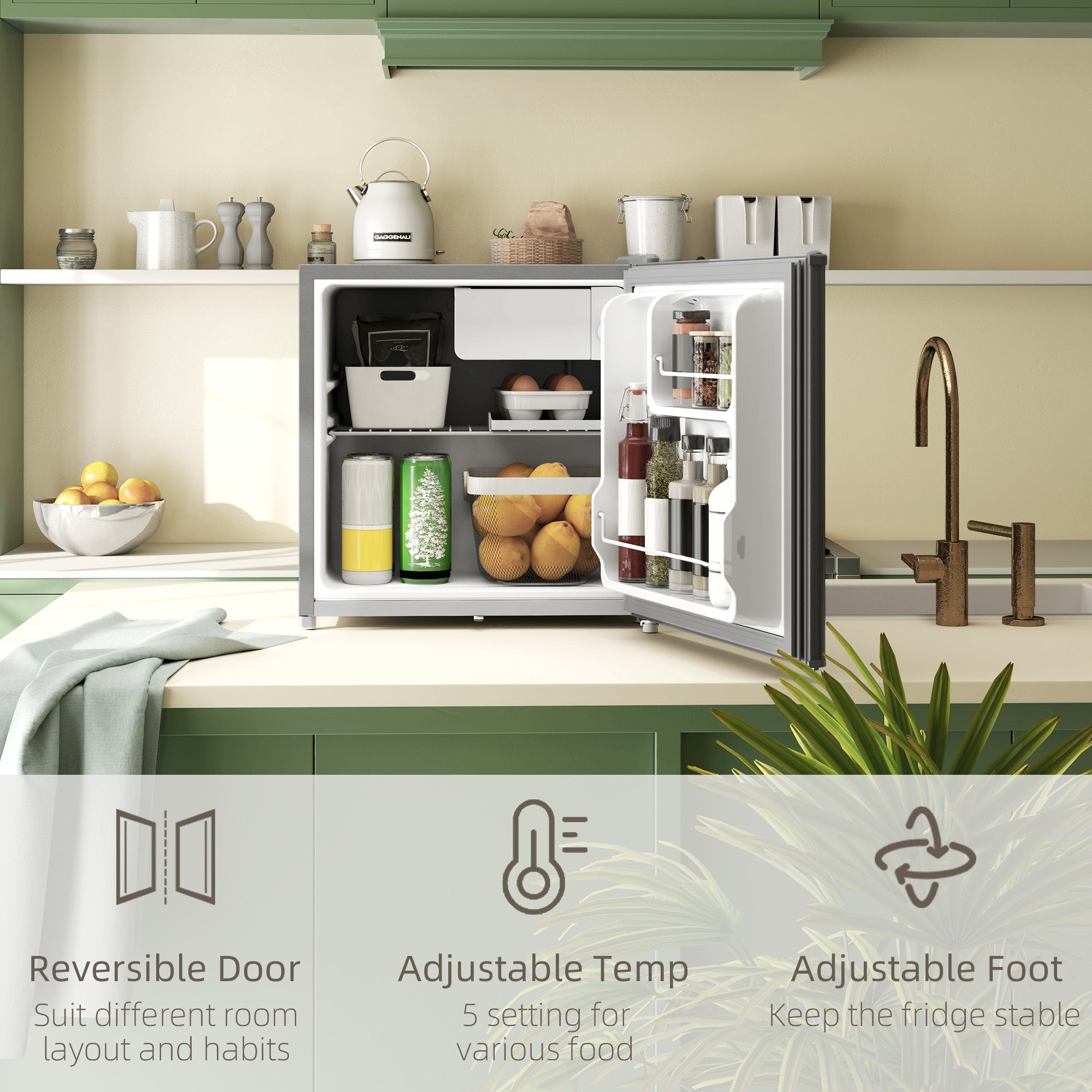 HOMCOM 46 Litre Lockable Countertop Fridge - Grey - North Peak Garden Furniture
