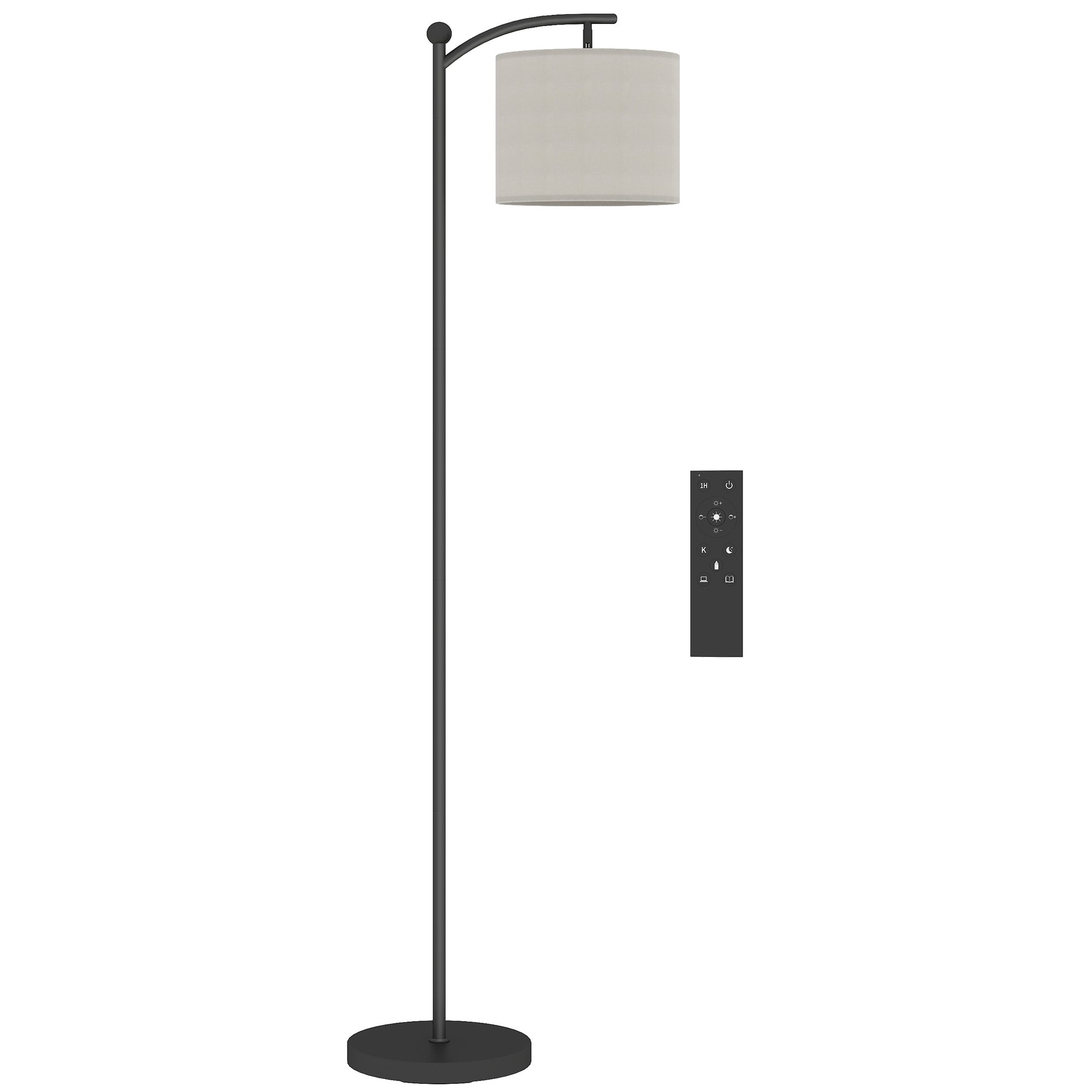 HOMCOM LED Floor Lamp, Stepless Dimmable Reading Standing Lamp with Magnetic Remote Control and 11 Colours Temperature & 11 Brightness Levels, 60 Min Timer for Living Room, Bedroom, Office, Black - North Peak Garden Furniture