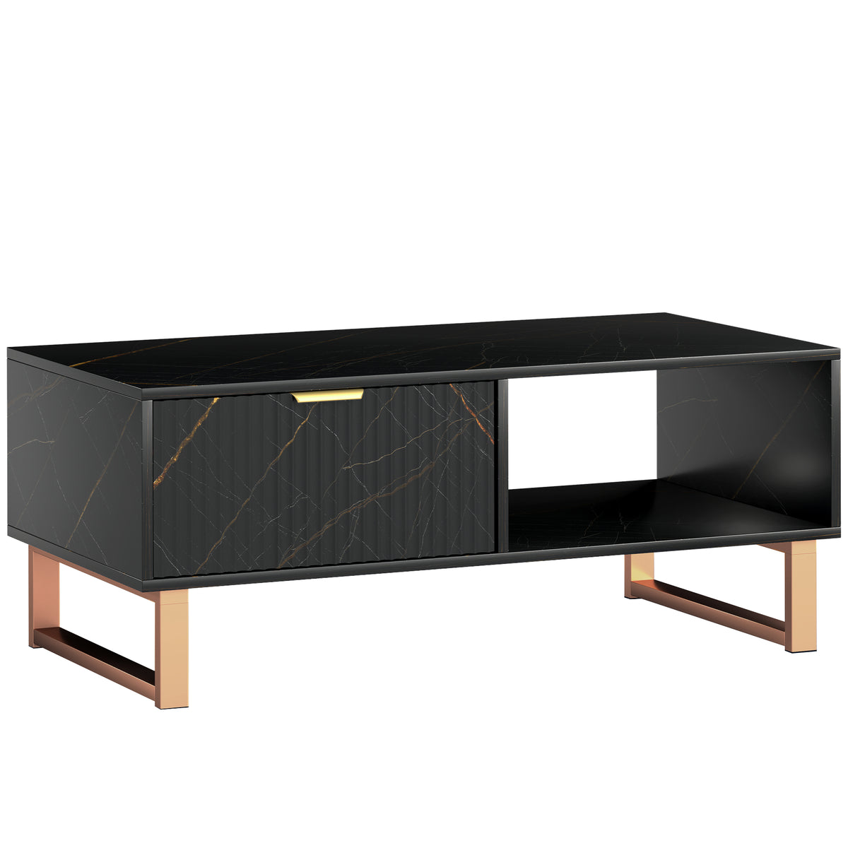 HOMCOM Elegant Marble Effect Storage Coffee Table - Black