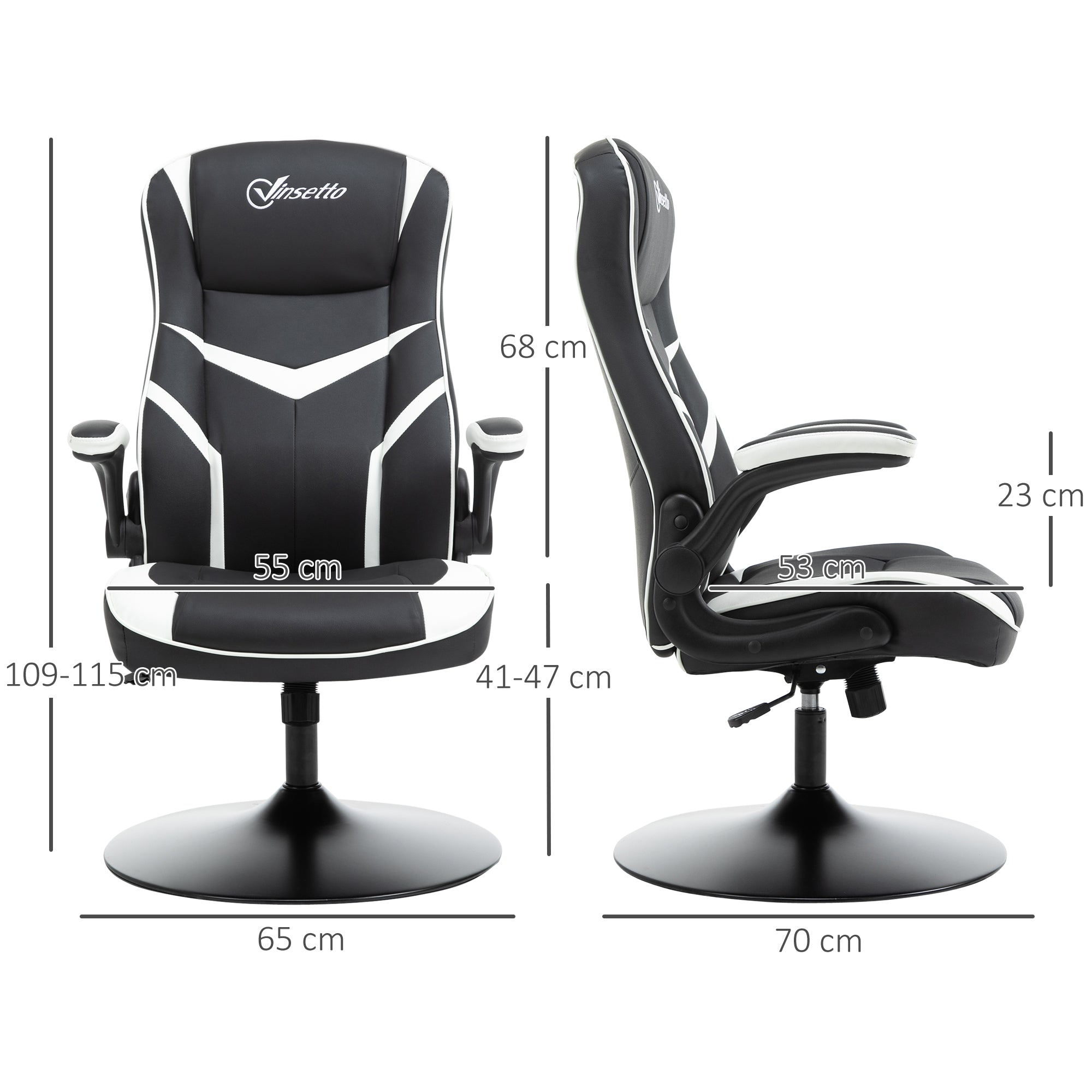 Vinsetto Gaming Chair Ergonomic Computer Chair with Adjustable Height Pedestal Base, Home Office Desk Chair PVC Leather Exclusive Swivel Chair Black