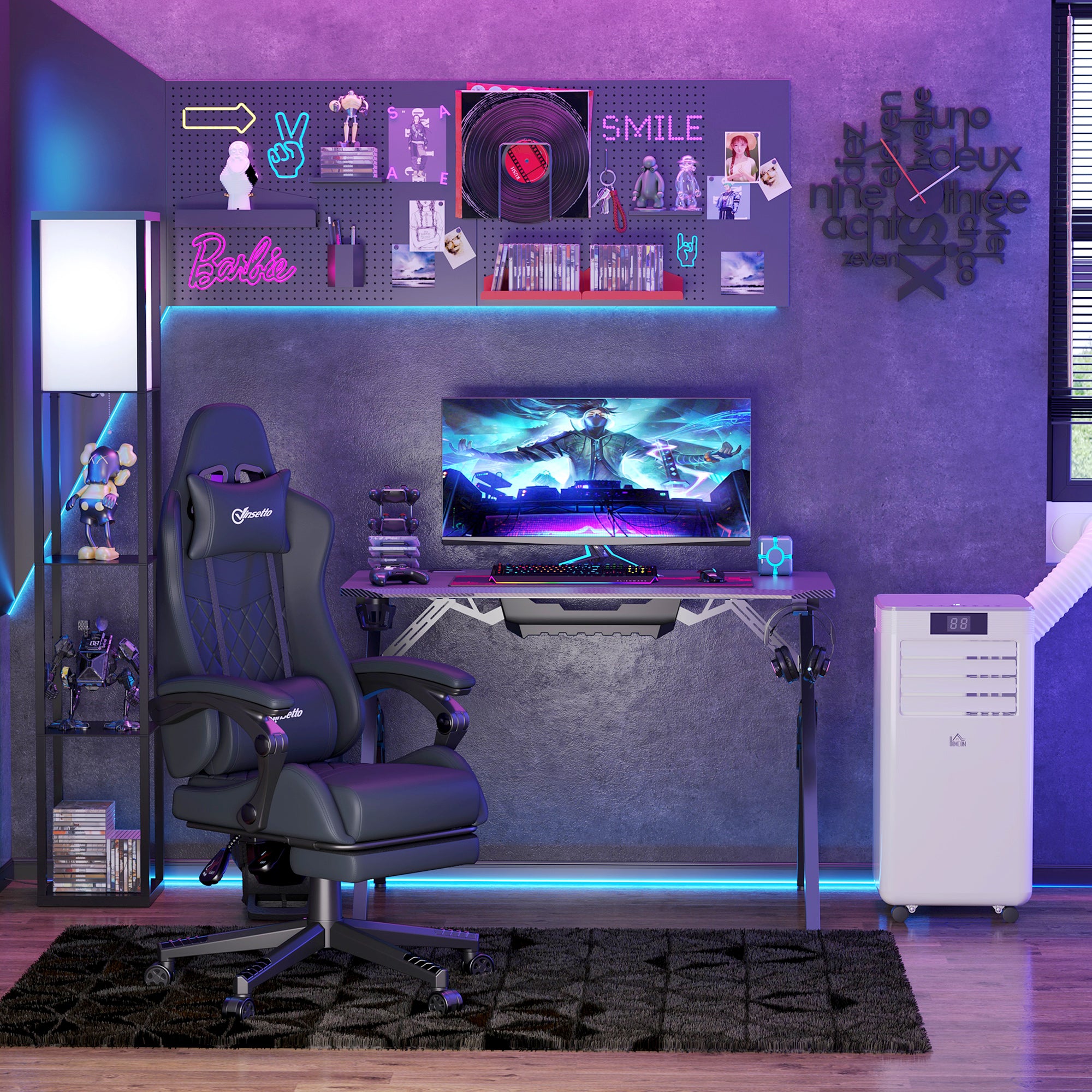 Vinsetto Computer Gaming Chair with Footrest, Video Gaming Chair for Adults with 130° Reclining Back, Desk Chair with Lumbar Support and Adjustable Height, Black - North Peak Garden Furniture