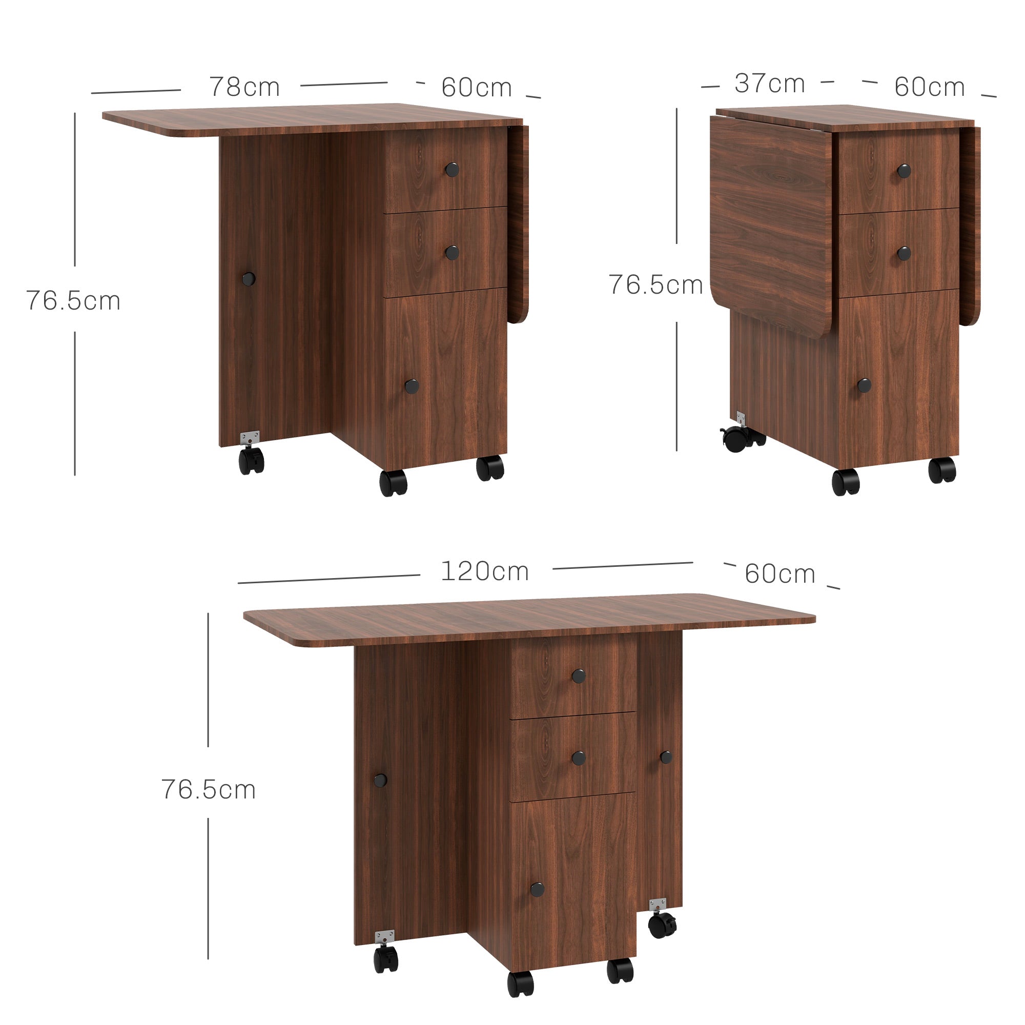 HOMCOM Multi-Storage Six-Person Drop Leaf Dining Table - Distressed Brown - North Peak Garden Furniture