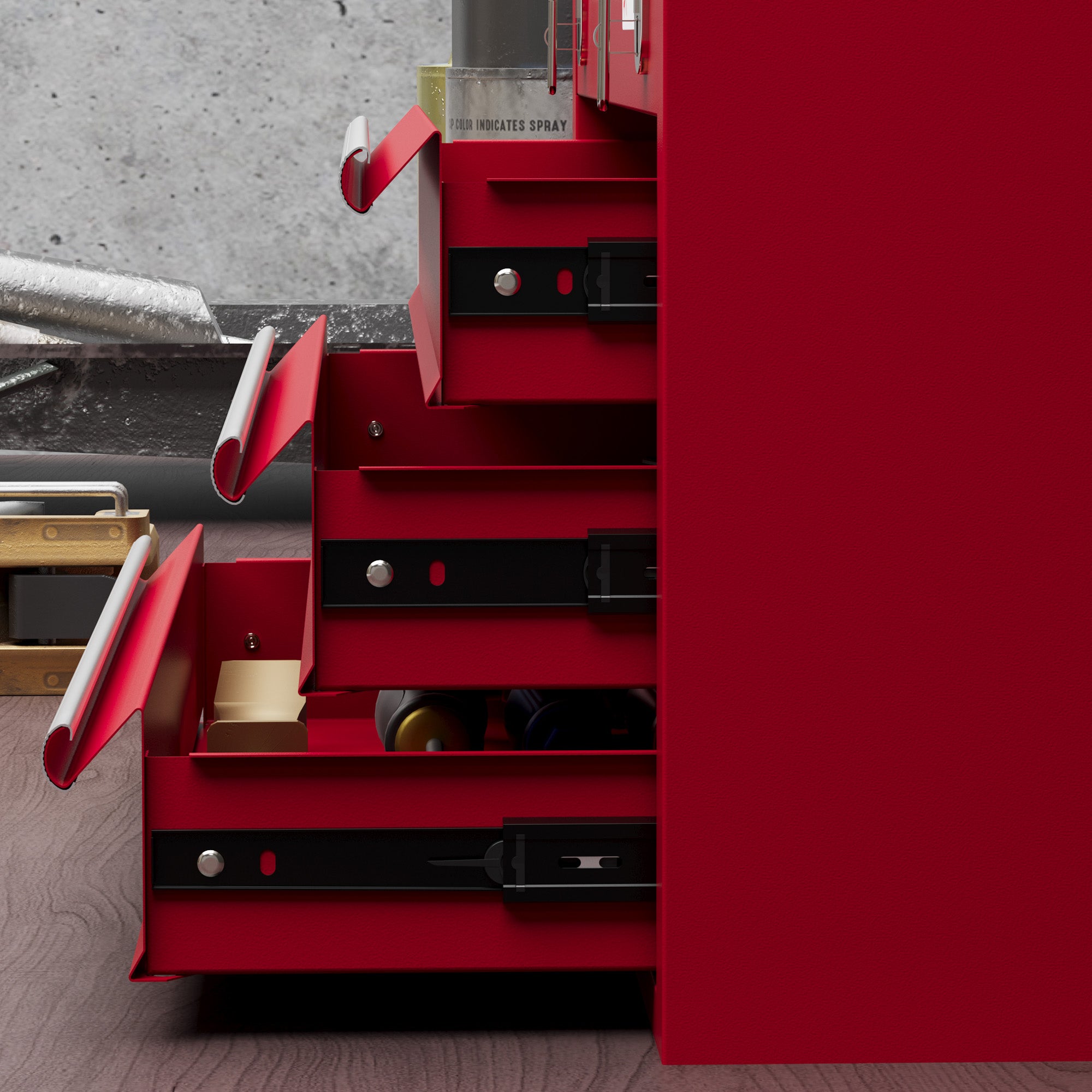 DURHAND Lockable Metal Tool Box, 3 Drawer Tool Chest with Latches, Handle, Ball Bearing Runners, Red - North Peak Garden Furniture
