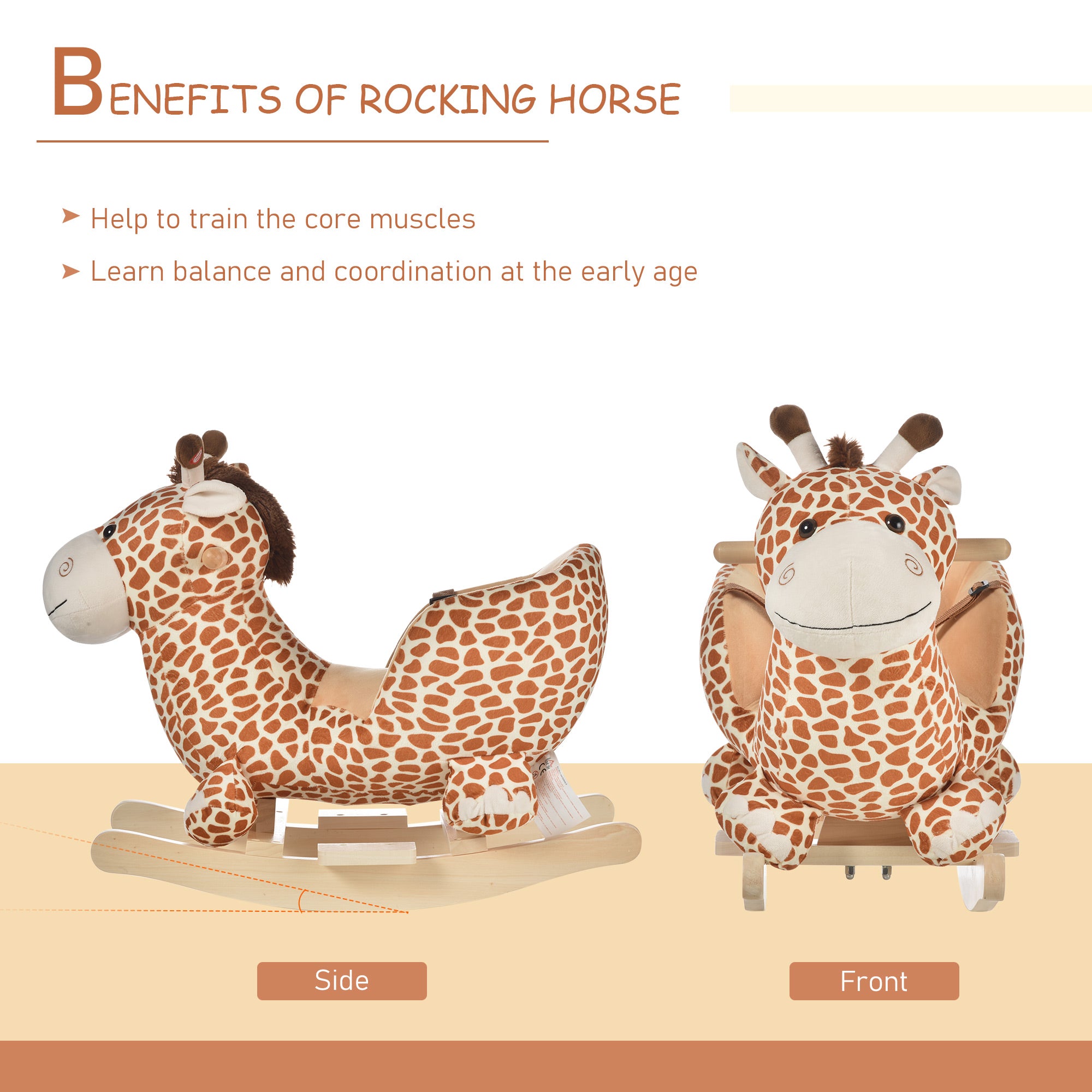 HOMCOM Children Kids Rocking Horse Toys Giraffe Seat Belt Toddlers Baby Toy Gift - North Peak Garden Furniture