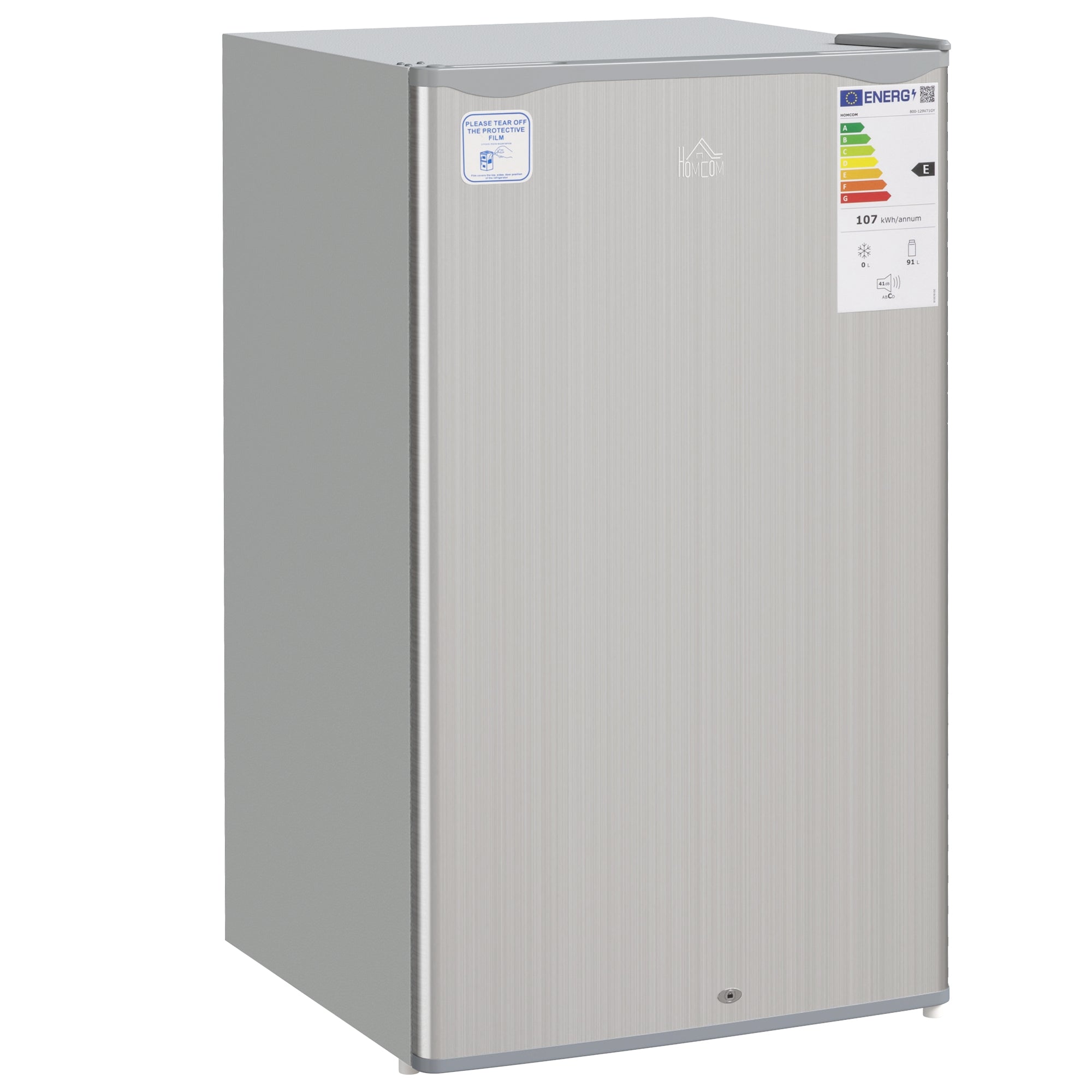 HOMCOM 91L Freestanding Under-Counter Fridge with Lock - Silver Tone - North Peak Garden Furniture
