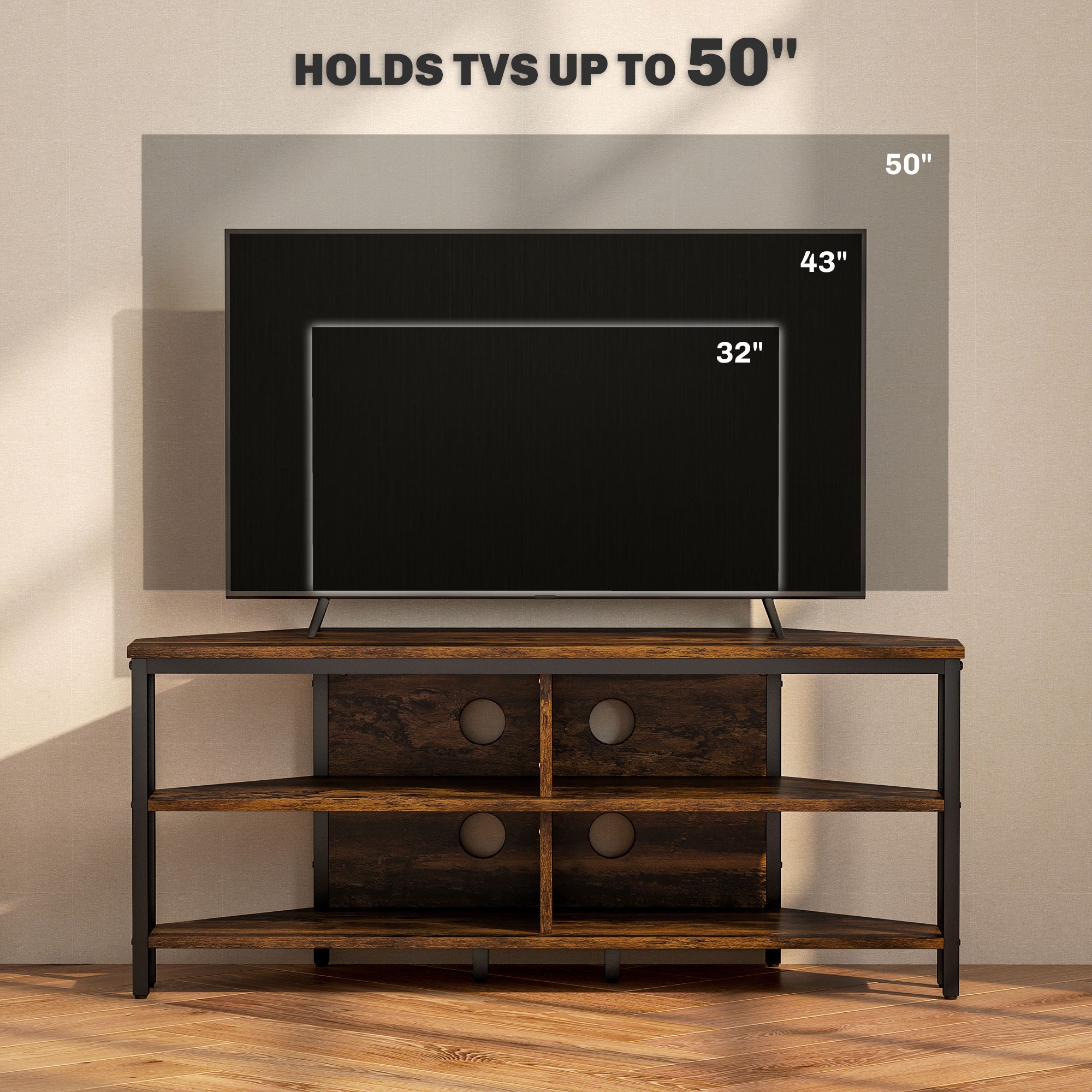 HOMCOM Industrial-Style Corner TV Unit - Black/Brown - North Peak Garden Furniture