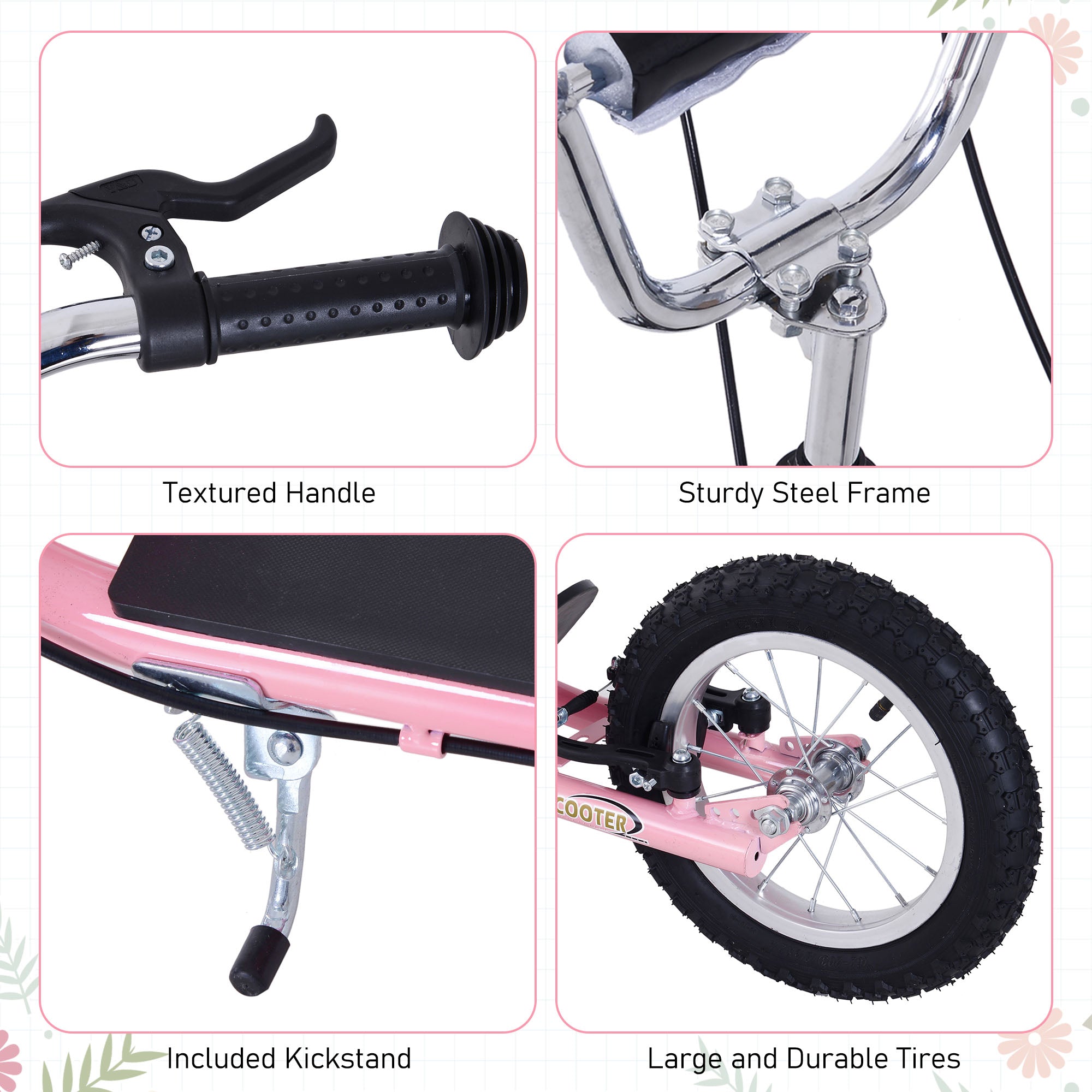 HOMCOM Teen Stunt Scooter Push Kick Scooters for Kids with Rubber Wheels Adjustable Handlebar Front Rear Dual Brakes Kickstand, for 5+ Years, Pink - North Peak Garden Furniture