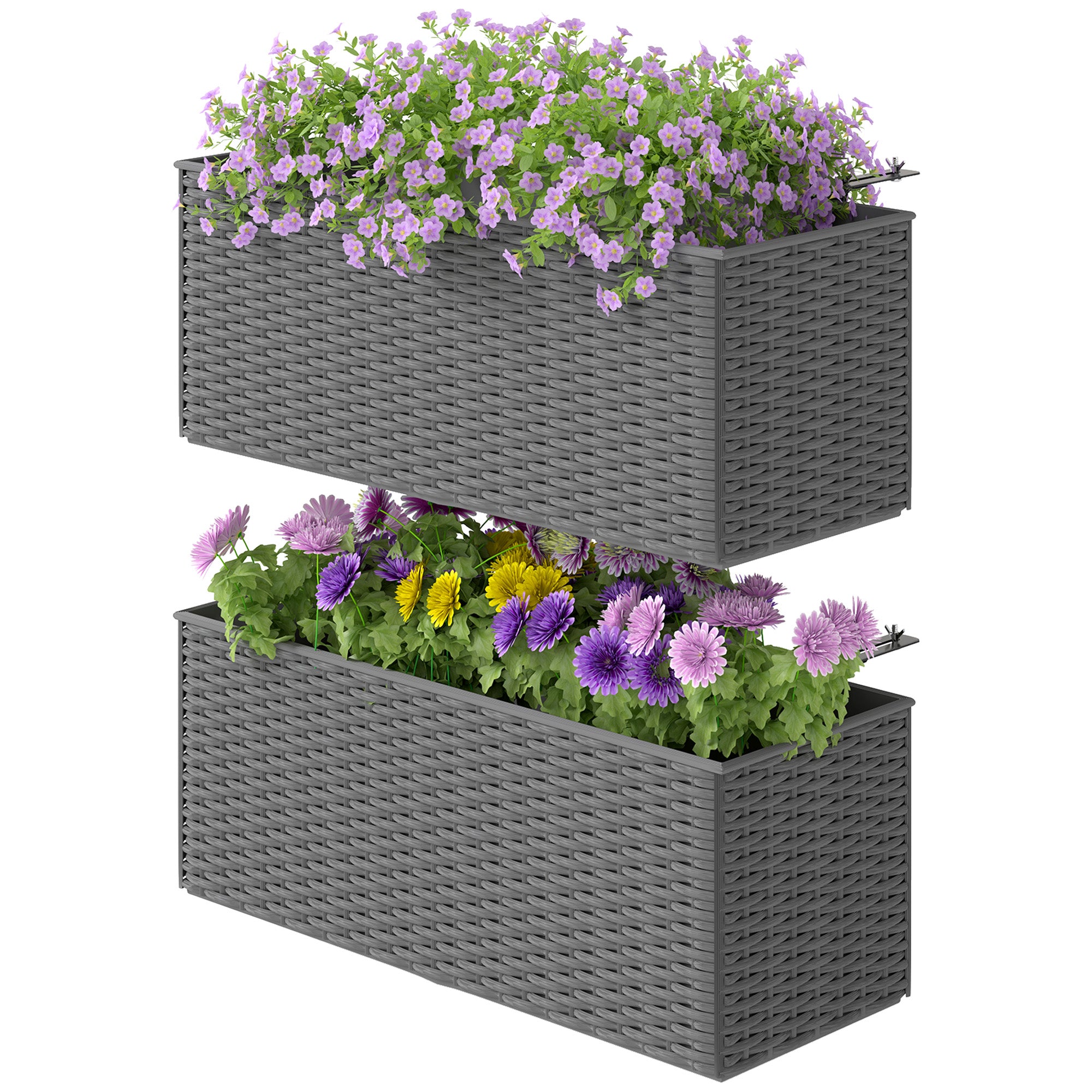 Outsunny Set of Two Rattan-Effect Planters - Grey - North Peak Garden Furniture