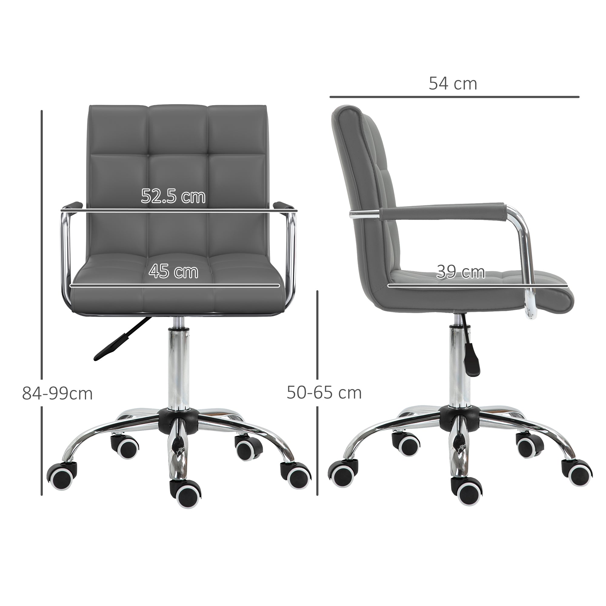 Vinsetto PU Leather Home Office Desk Chair, Computer Chair with Mid Back, Arm, Swivel Wheels, Adjustable Height, Grey