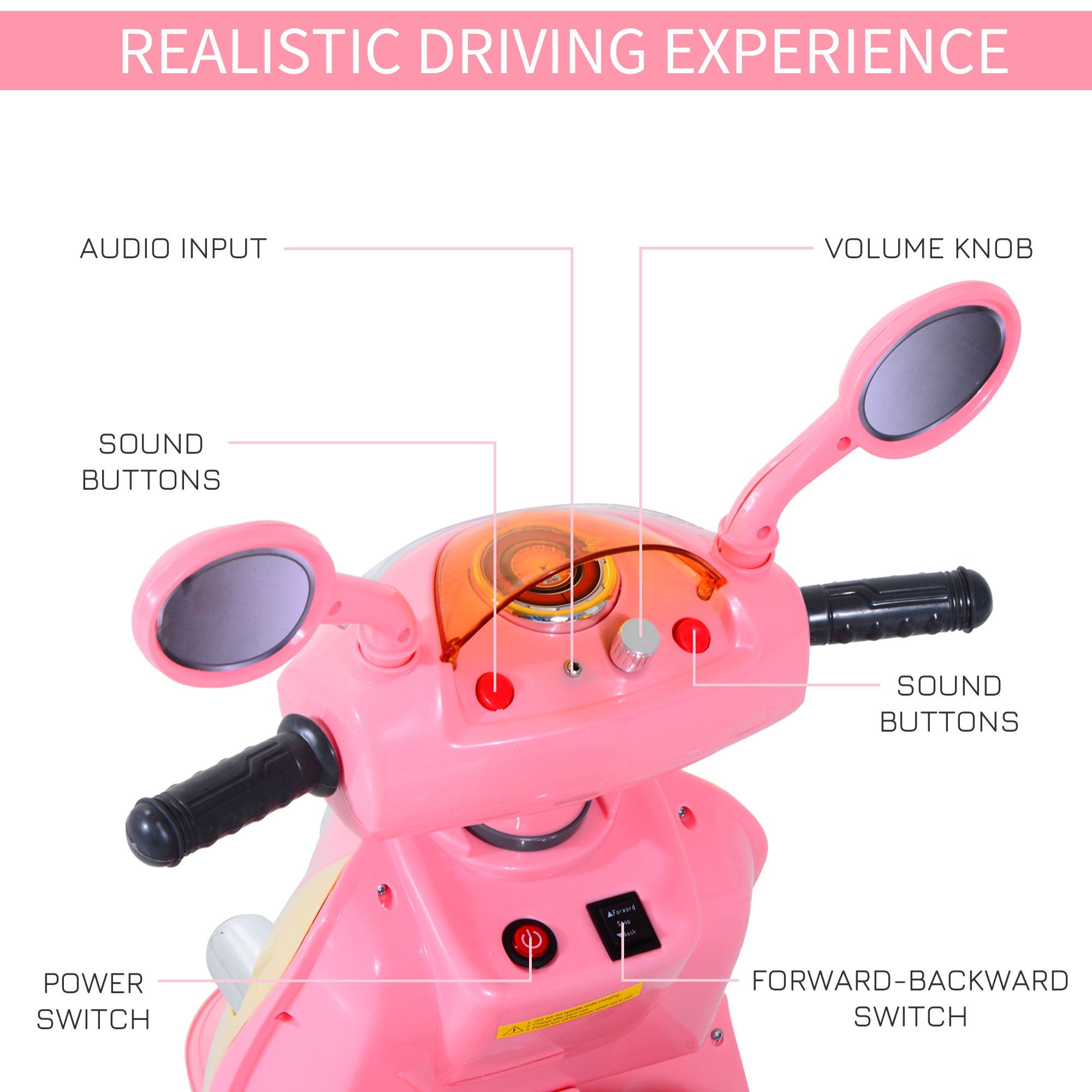 HOMCOM Kids Electric Ride On Toy Car 6V Electric Motorbike with Chargeable Battery Headlight and Music for 3-5 Years - Pink - North Peak Garden Furniture