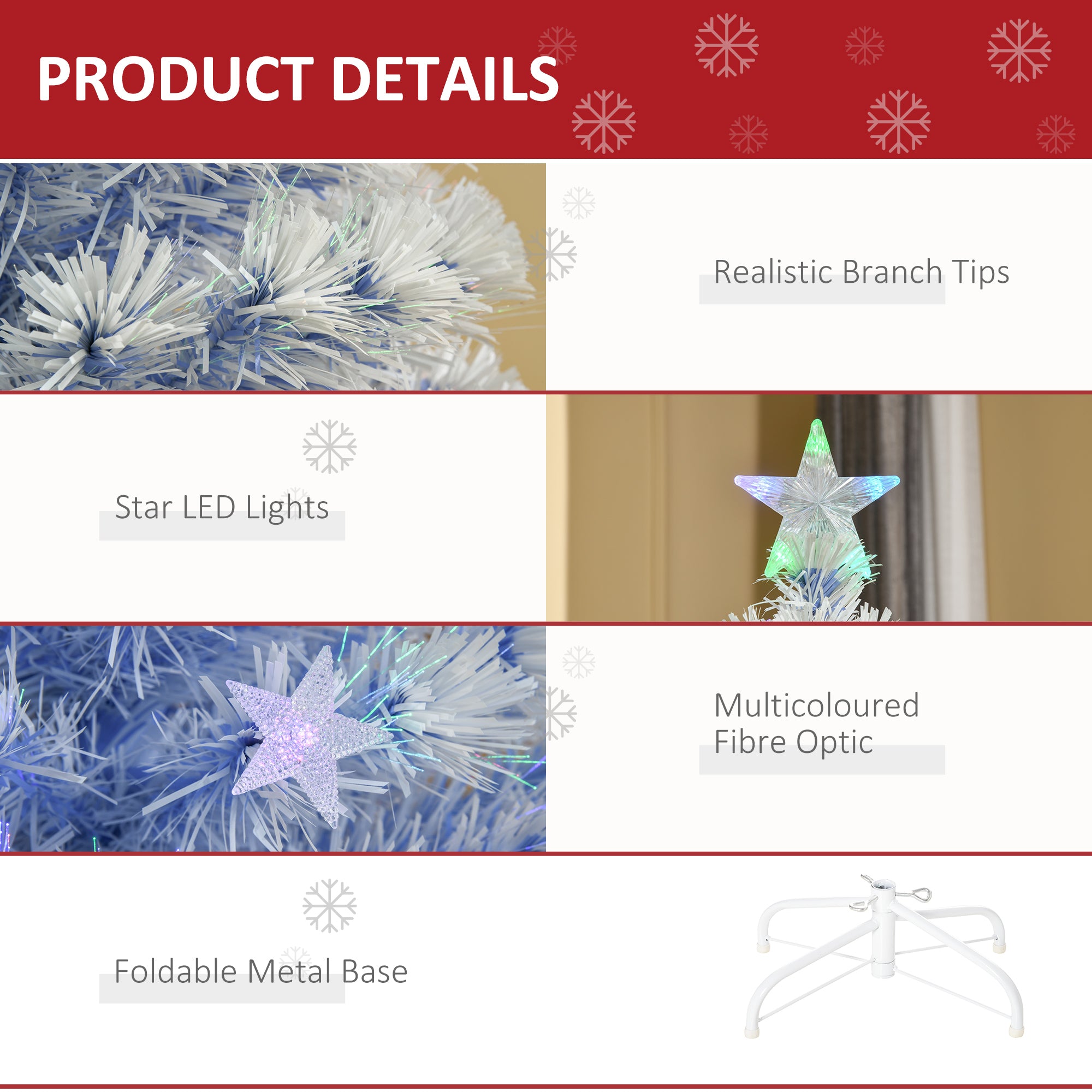 HOMCOM 4FT Artificial Fibre Optic Christmas Tree Seasonal Decoration w/ LED Lights Pre-Lit Easy Store White Blue - North Peak Garden Furniture