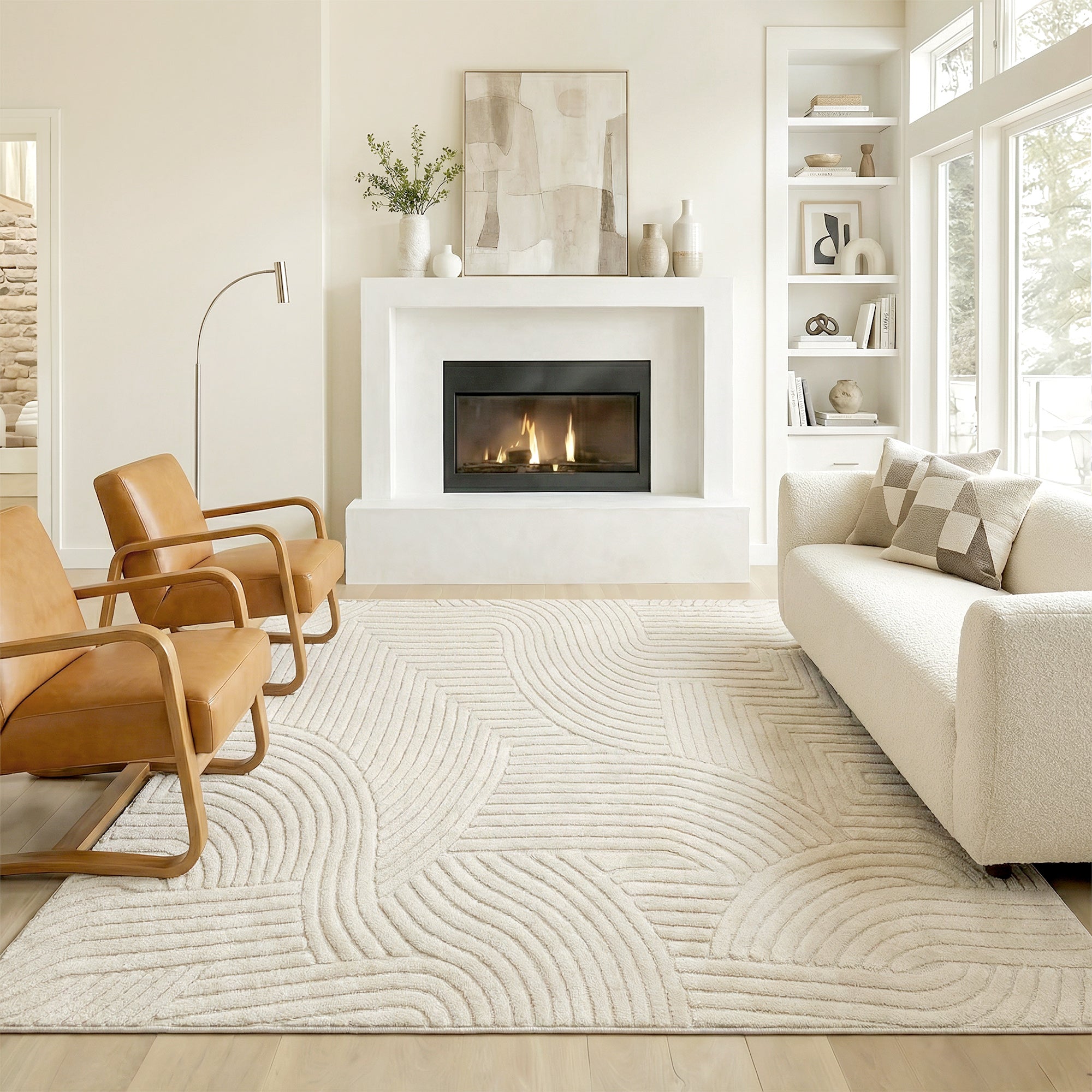 HOMCOM Modern Geometric Rug, Thick & Plush, Non-Slip, 200 x 140 cm – Cream, Living Room/Bedroom/Office