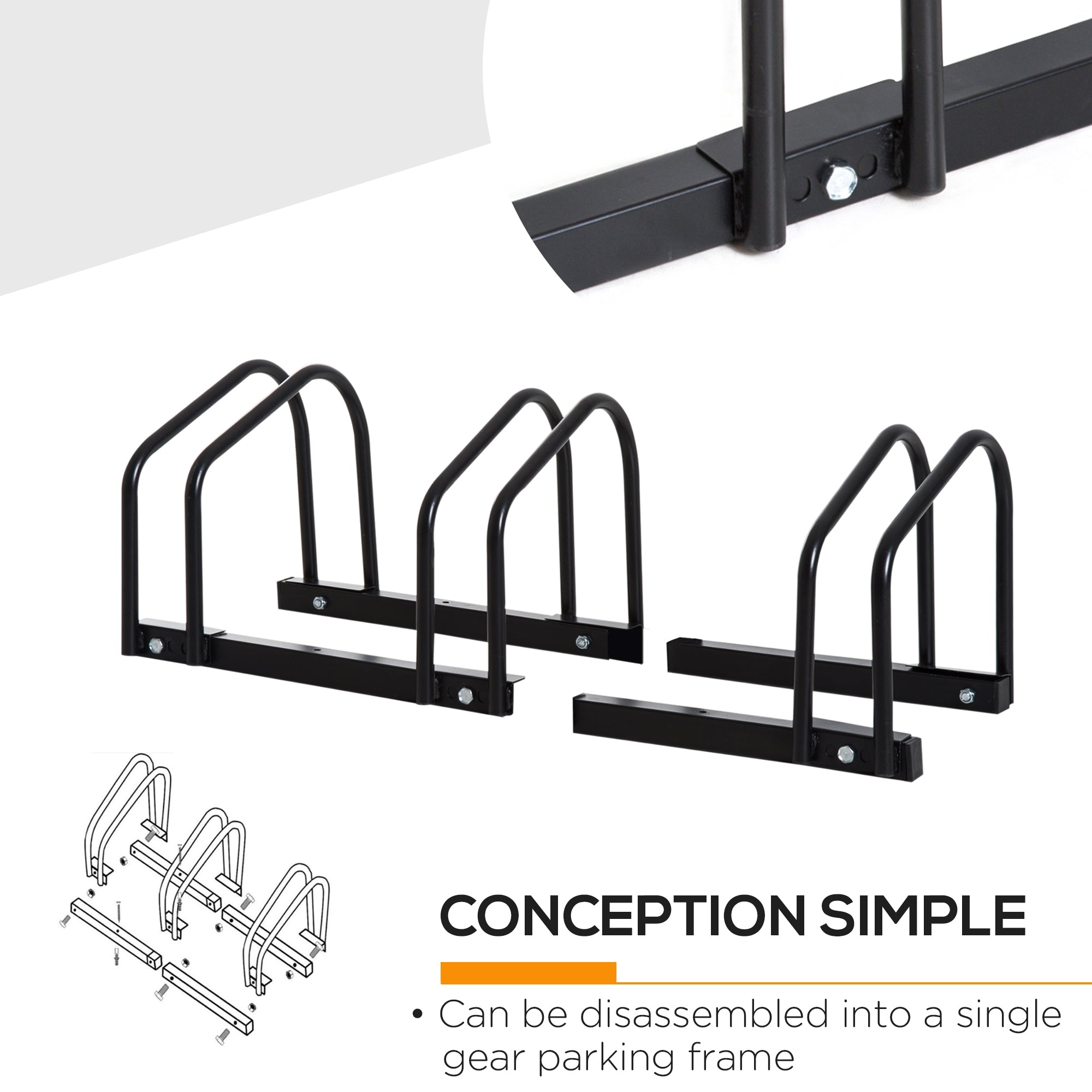 HOMCOM Bike Stand Parking Rack Floor or Wall Mount Bicycle Cycle Storage Locking Stand (3 Racks, Black) - North Peak Garden Furniture