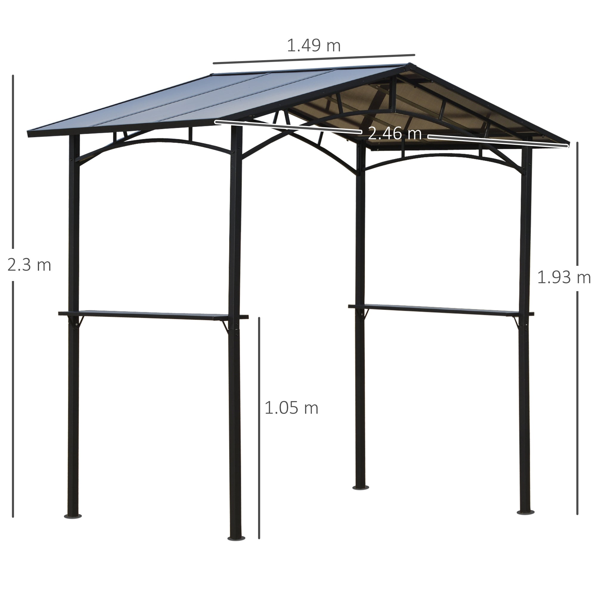 Outsunny 8ft x 5ft Outdoor BBQ Protective Gazebo Tent Aluminium Steel Frame w/ 2 Shelves Hardtop Roof Canopy Ground Stakes Safe Cooking - North Peak Garden Furniture