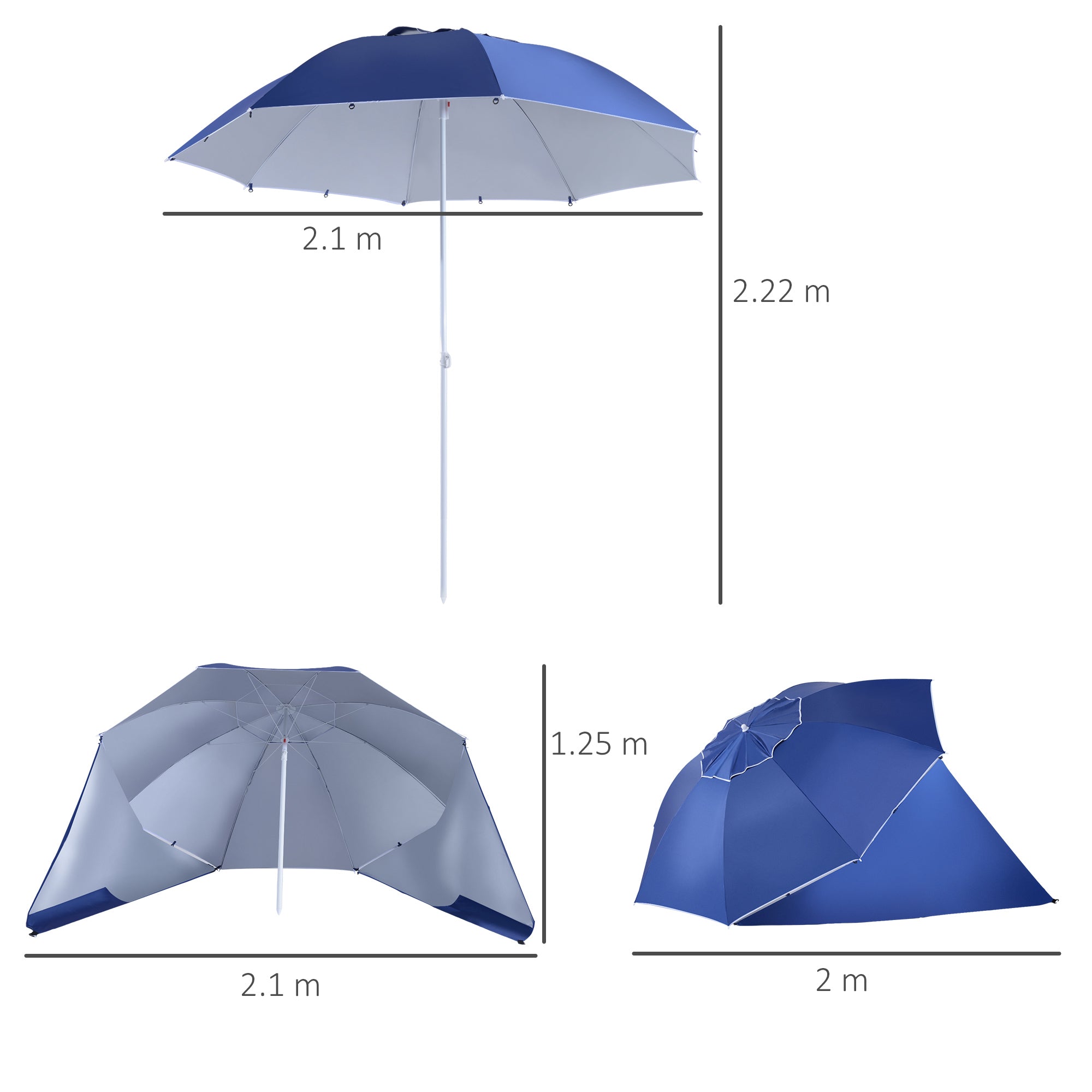 Outsunny 2m Beach Umbrella: UV-Protective Parasol, Coated Blue Polyester & Steel Frame