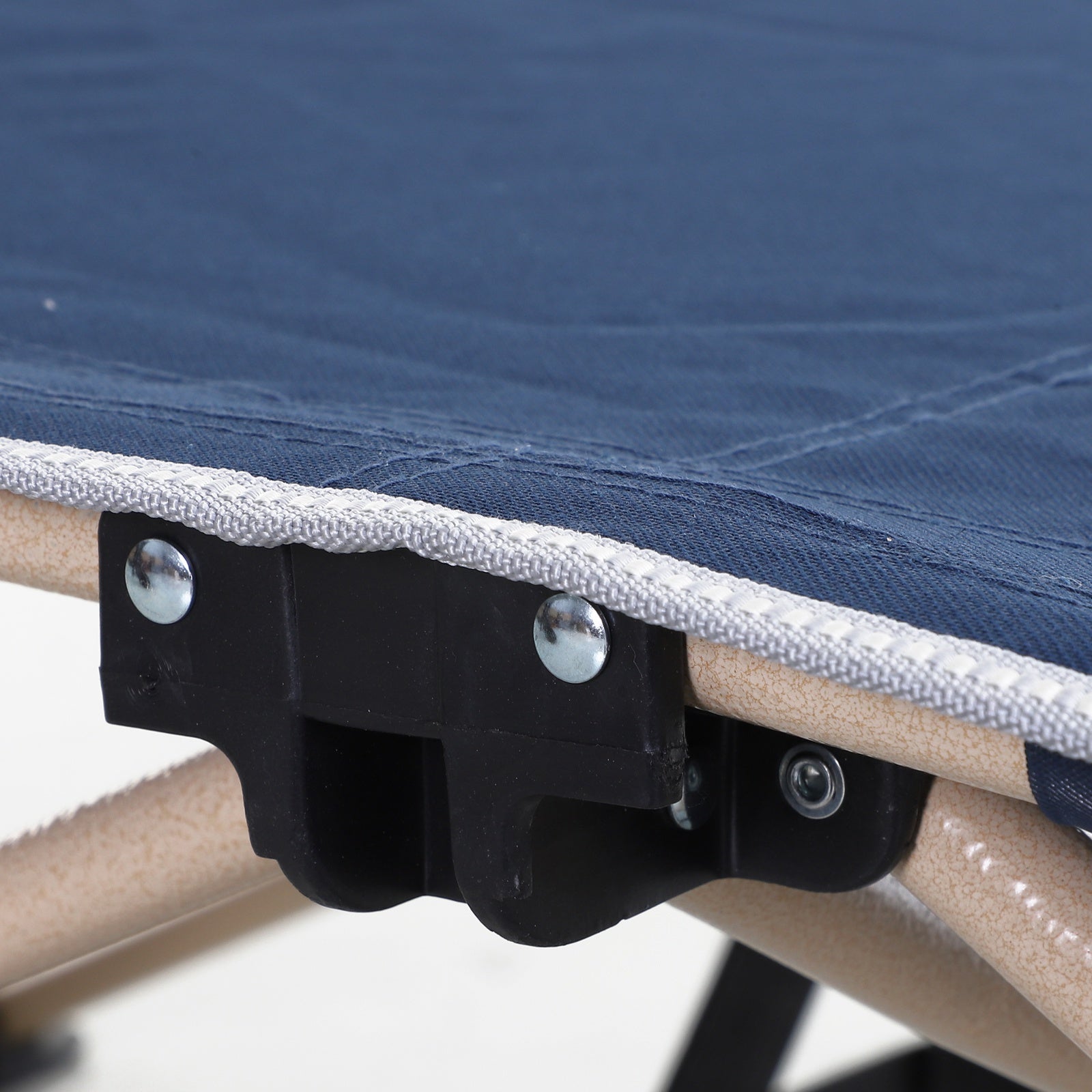 Outsunny Single Person Camping Bed Folding Cot Outdoor Patio Portable Military Sleeping Bed Travel Guest Leisure Fishing with Side Pocket and Carry Bag - Blue - North Peak Garden Furniture