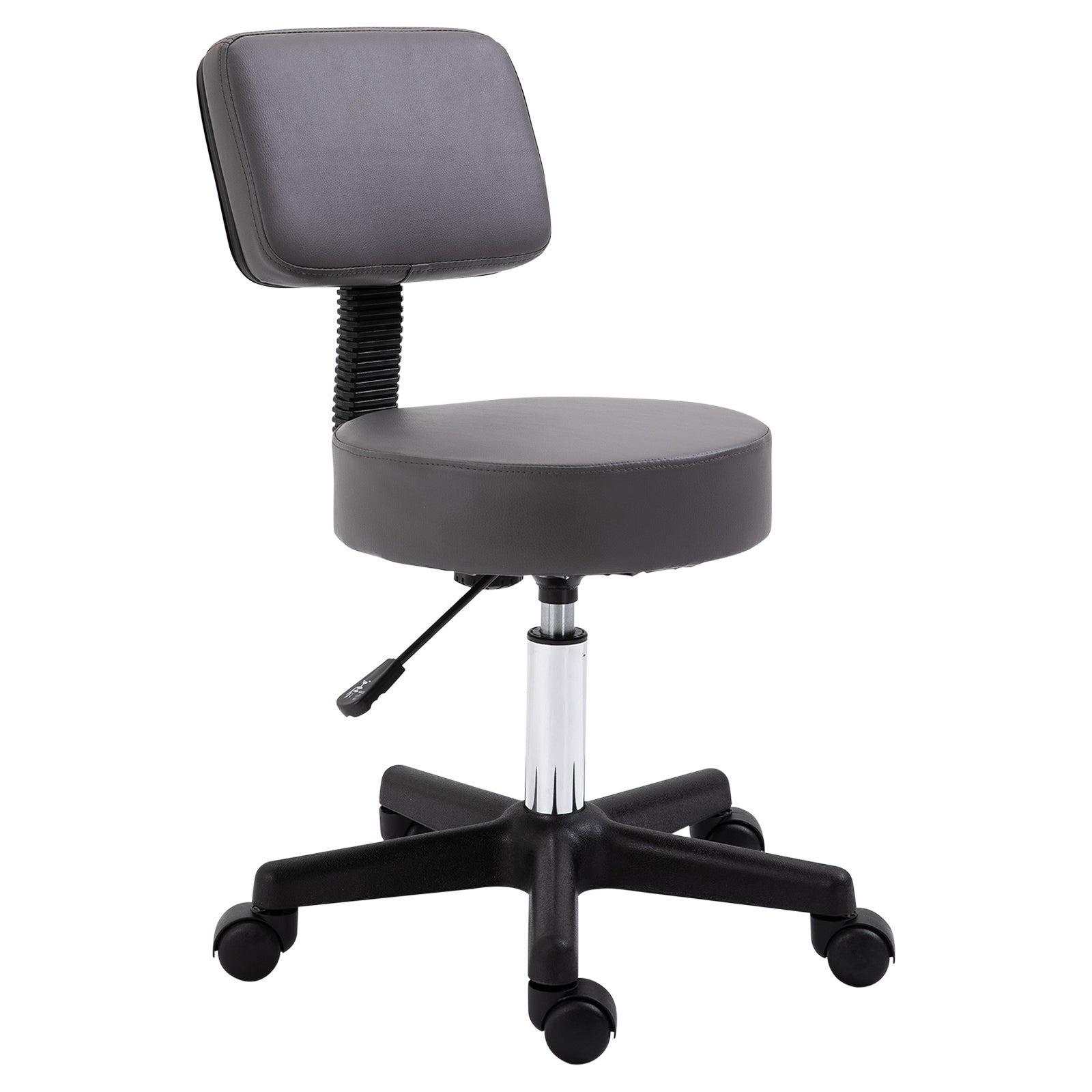 HOMCOM Beautician's Swivel Salon Chair w/ Padded Seat Back 5 Wheels Adjustable Height Salon Hairdressers Tattoo Spa Rolling Cushion Professional 35cm Grey - North Peak Garden Furniture