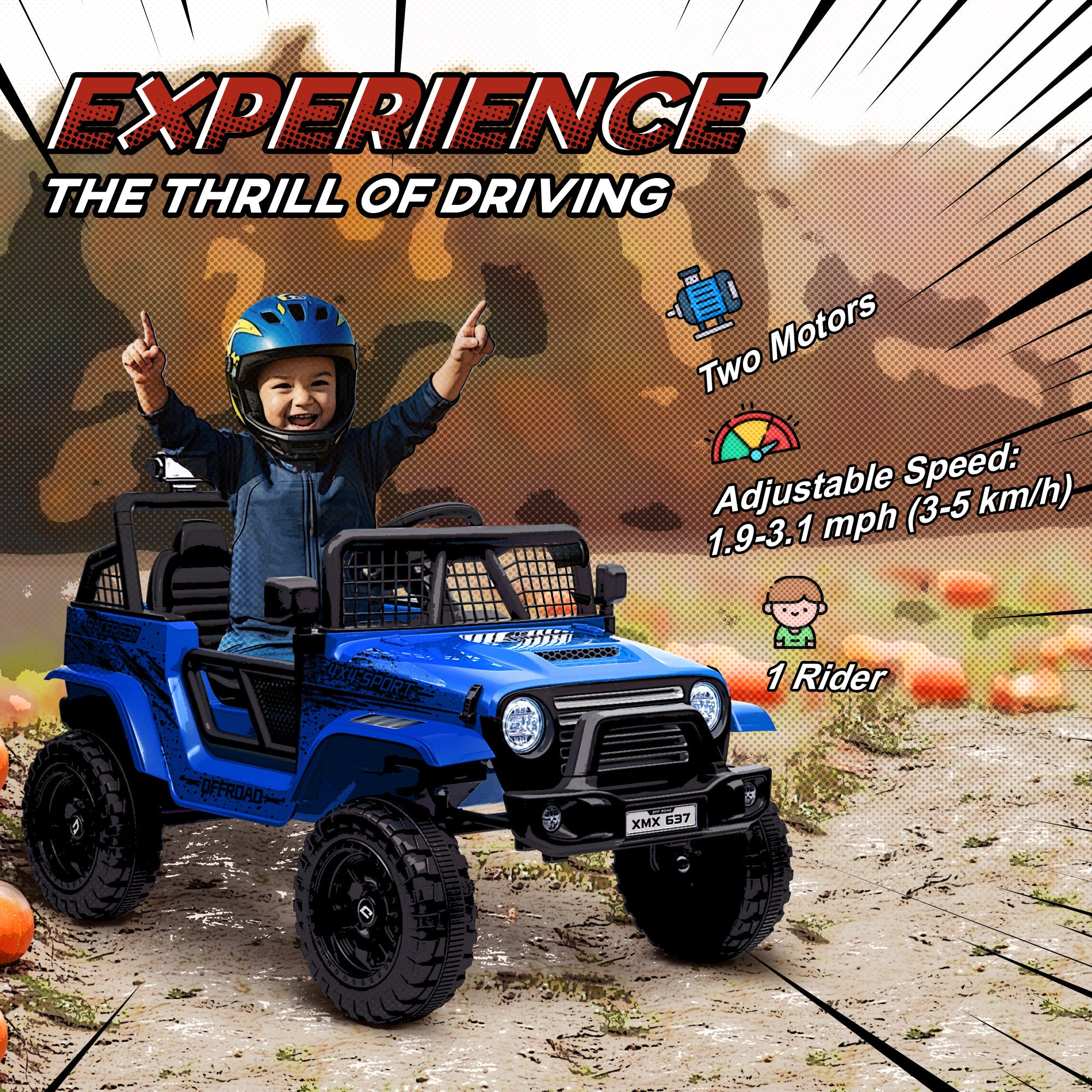AIYAPLAY 12V Battery Powered Kids Ride On Car, Electric Truck w/ Spring Suspension, Remote, Music Horn Lights - Blue