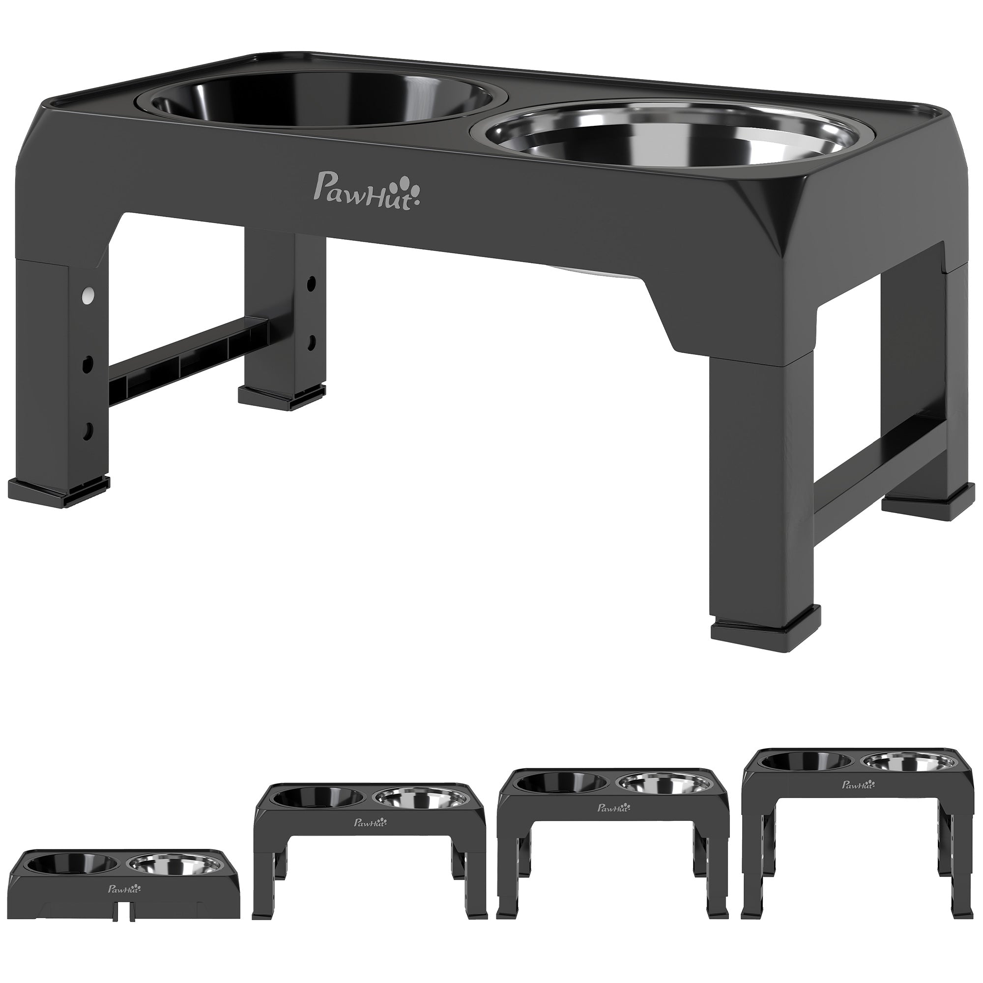 PawHut Raised Dog Bowl, Foldable Elevated Dog bowls with Slow Feeder, 4 Adjustable Heights, for Small Medium Large Breeds