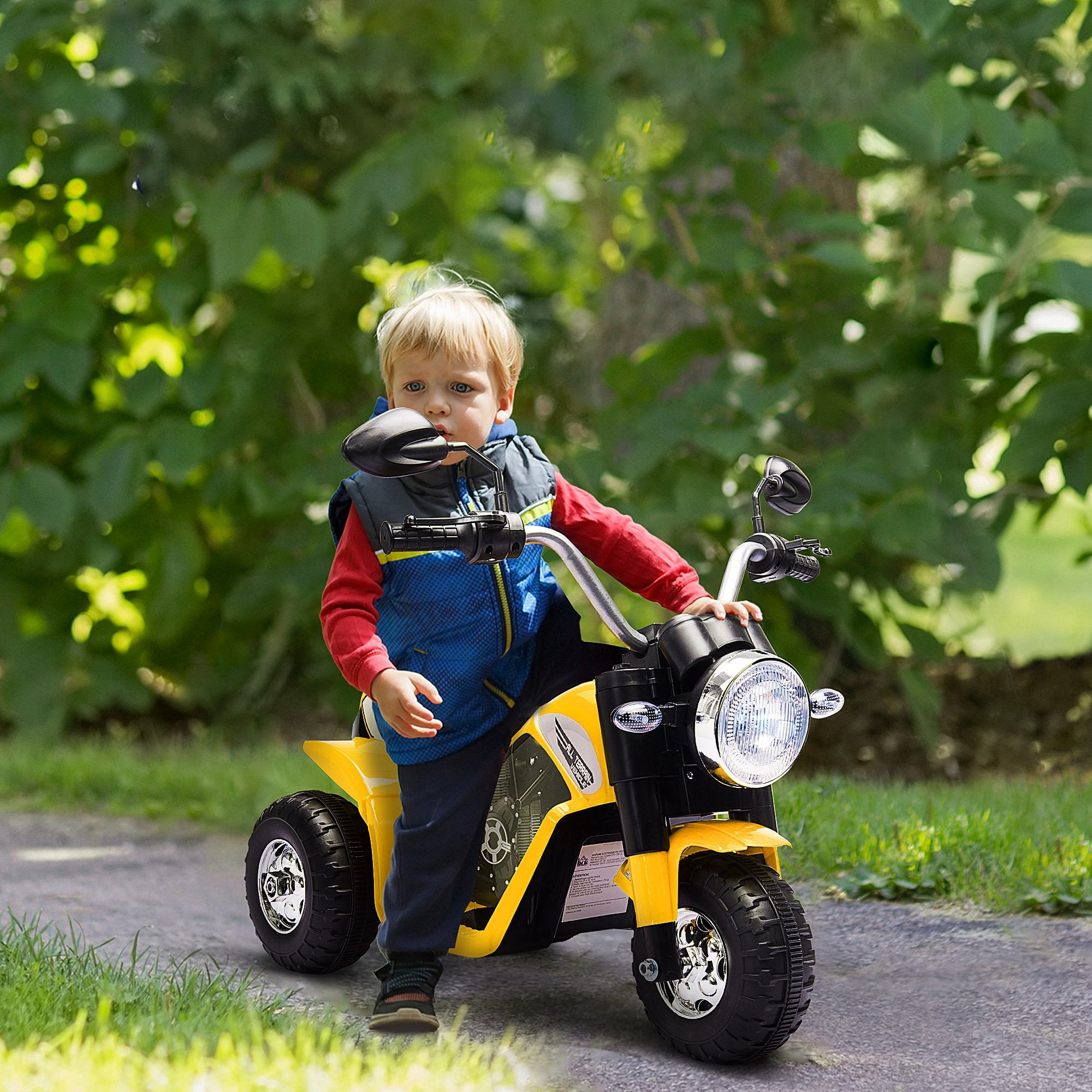 HOMCOM 6V Kids Electric Motorbike 3 Wheels Ride On Toy with Horn Headlights Realistic Sounds for Girl Boy 18 - 36 Months Yellow - North Peak Garden Furniture