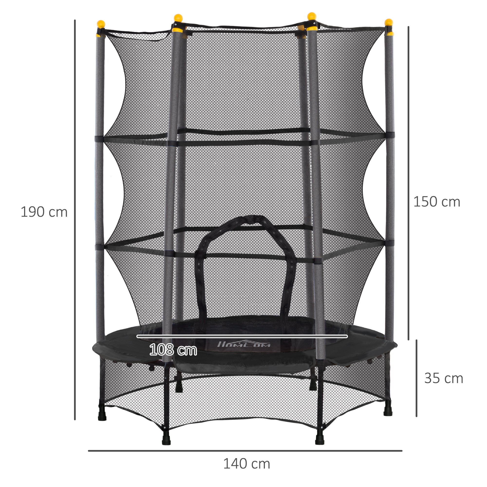 HOMCOM 4.6FT/55" Kids Trampoline with Safety Enclosure, Outdoor Indoor Use, for Ages 3-10 Years, Black