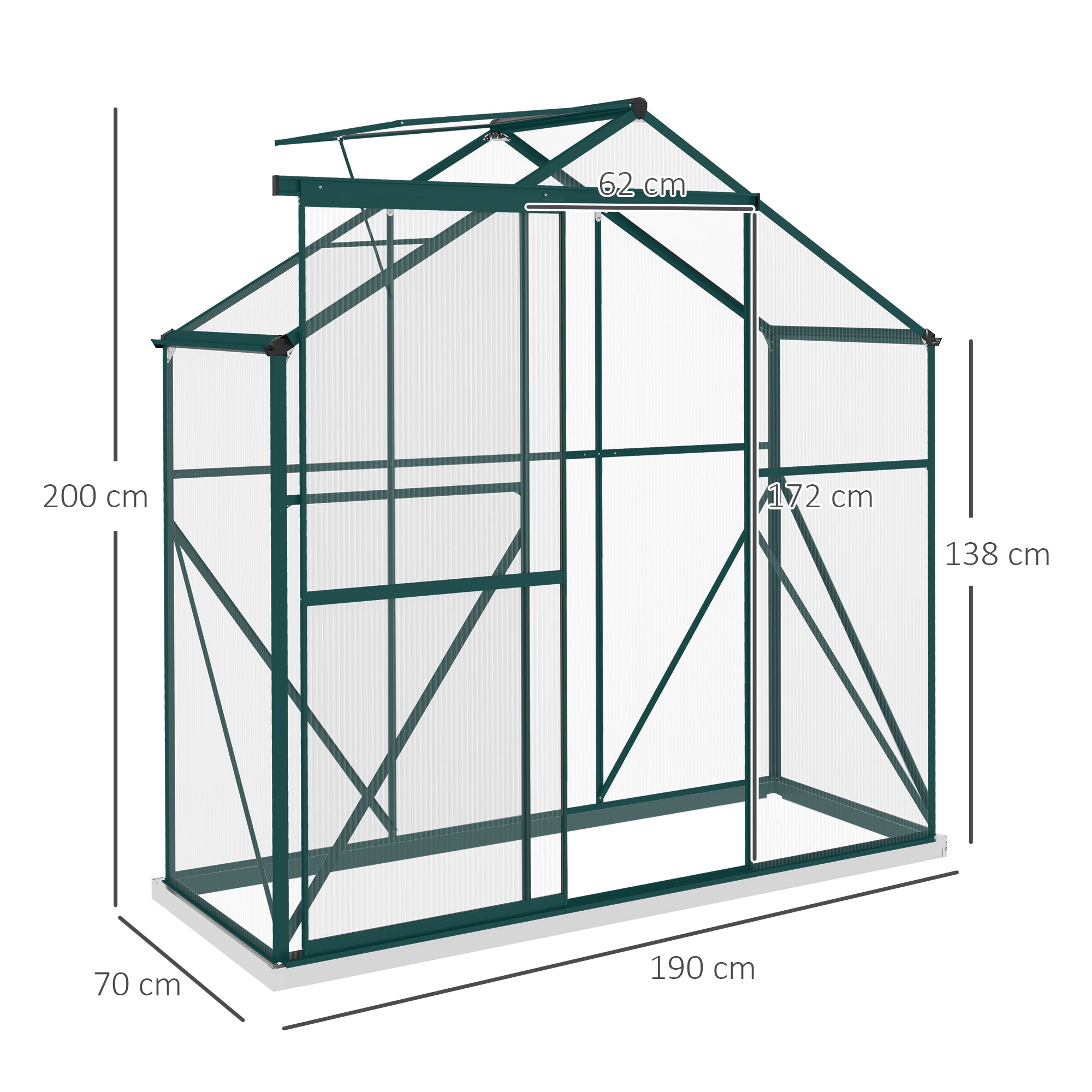 Outsunny 6 x 2.5ft Polycarbonate Greenhouse Walk-In Green House with Rain Gutter, Sliding Door, Window, Foundation, Green - North Peak Garden Furniture