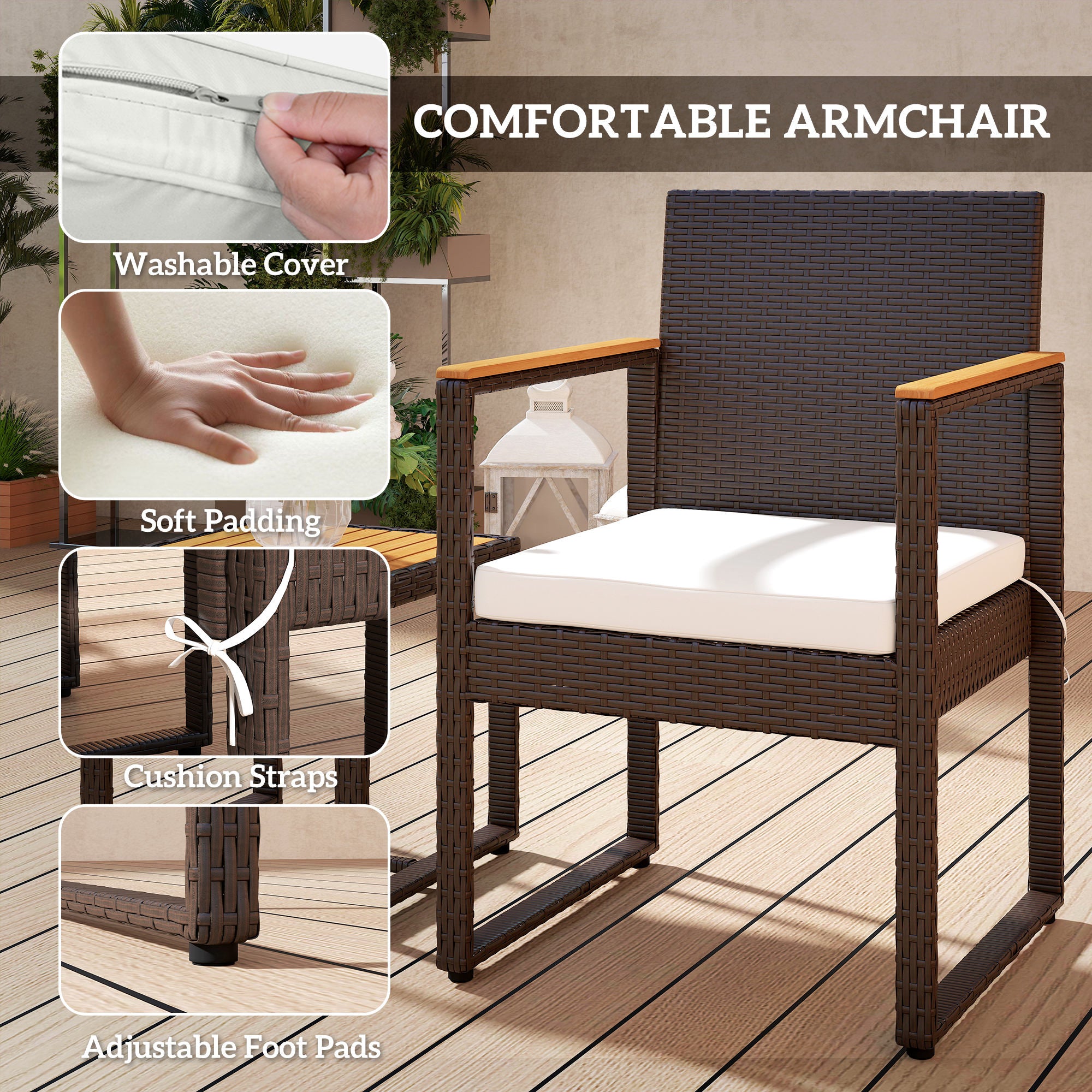 Outsunny Three-Piece Rattan Chair Set - White - North Peak Garden Furniture