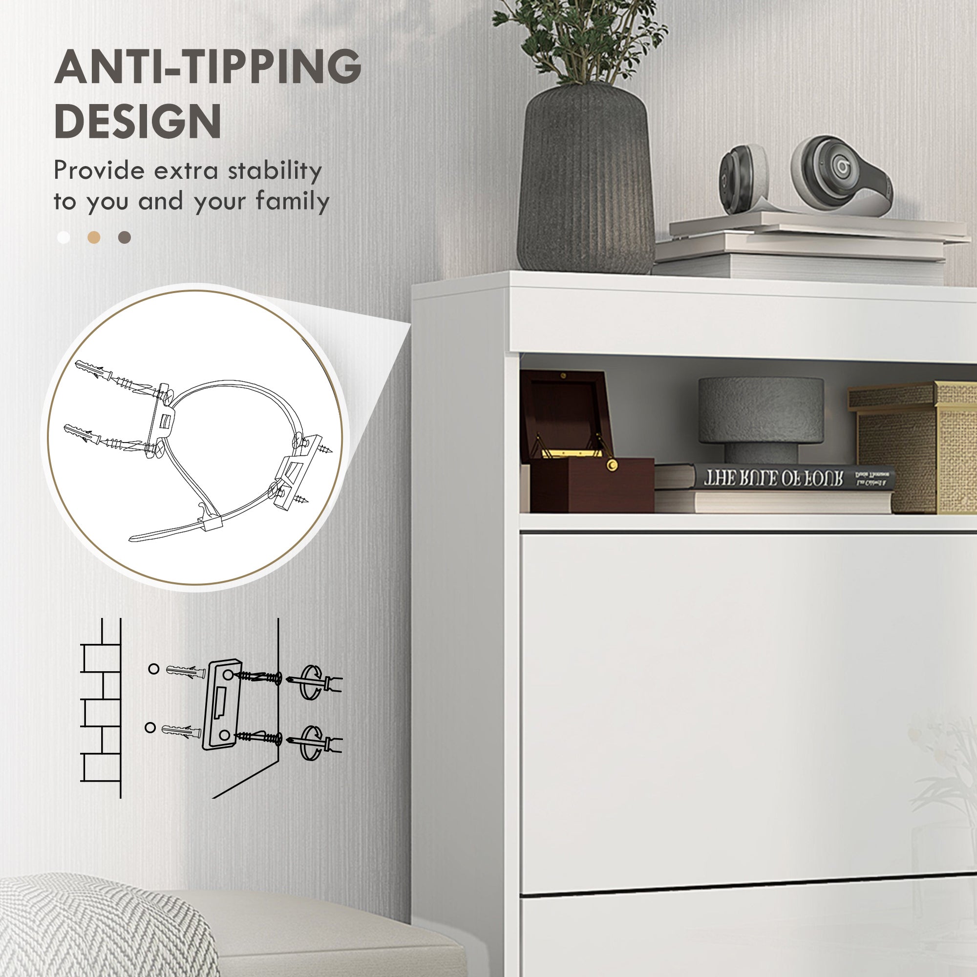 HOMCOM 16 Shoe Pair Storage Cabinet, with Flip Doors - High Gloss White - North Peak Garden Furniture