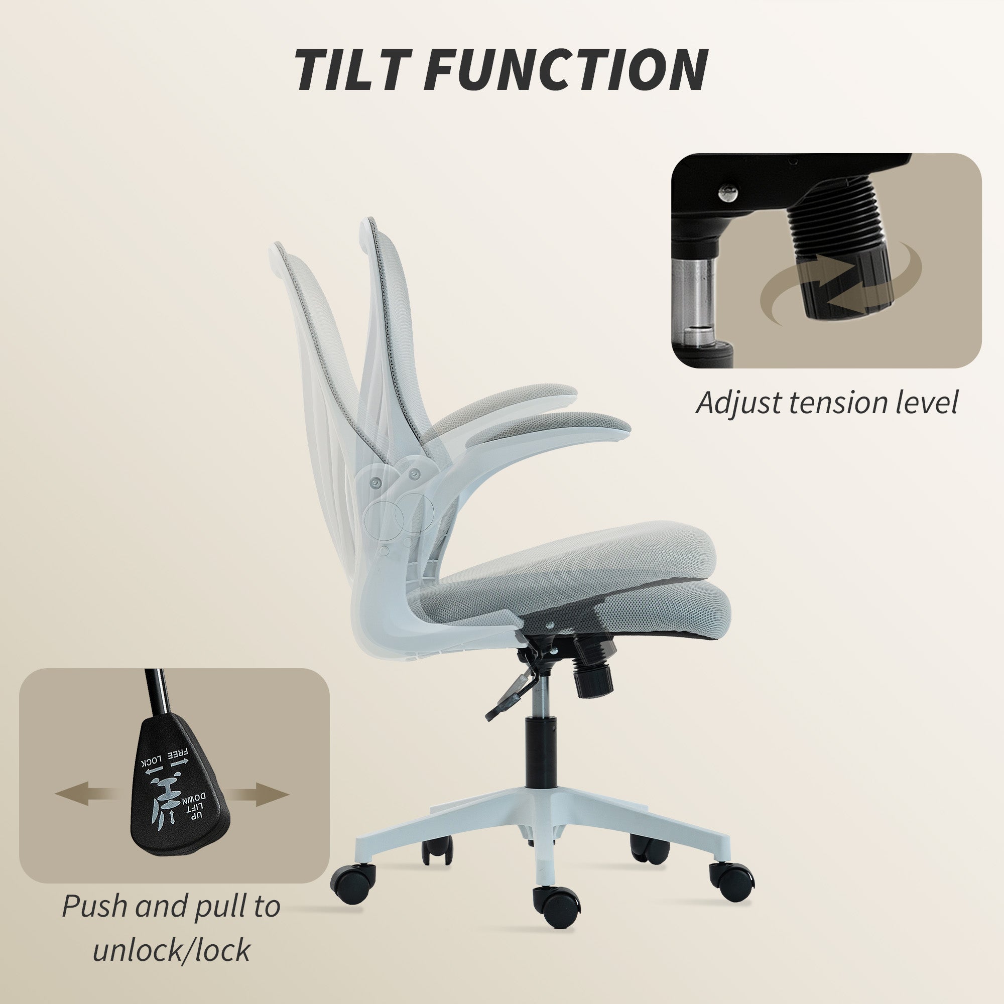 HOMCOM Mesh Office Chair with Foldable Backrest - Light Grey