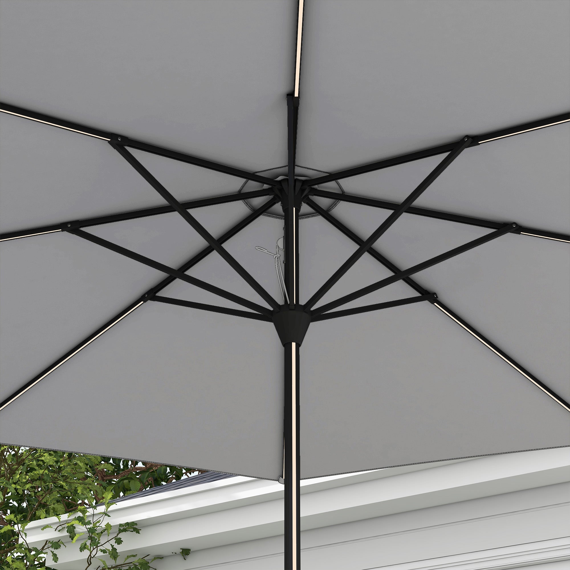 Outsunny 2.65m Garden Parasol, with LED Lights - Light Grey - North Peak Garden Furniture