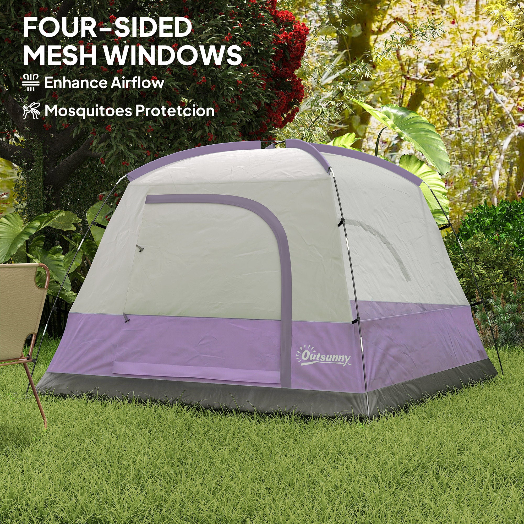 Outsunny 3-4 Person Camping Tent, Easy Set Up 3-4 Man Tent w/ Sewn-in Groundsheet, Waterproof Dome Tent w/ Mesh Windows
