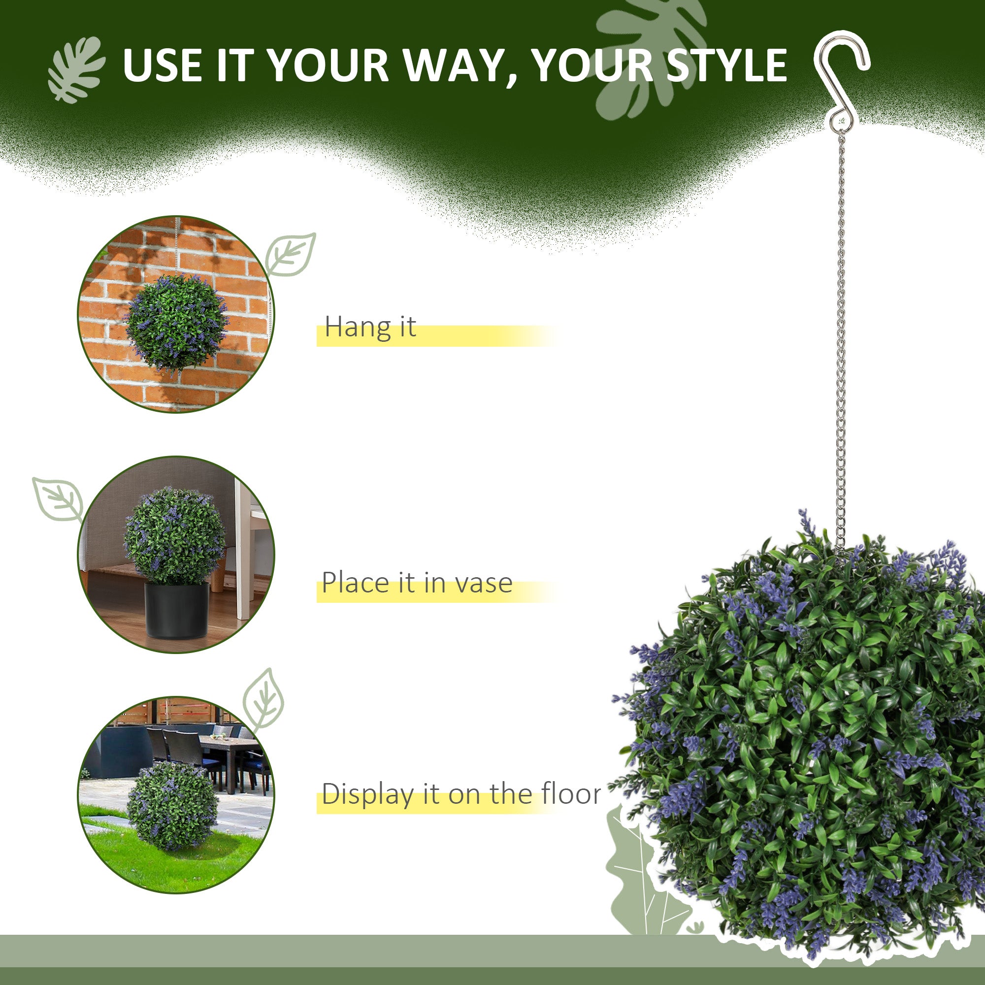 HOMCOM Set of 2 Artificial Plant Topiary Balls, UV-protected Fake Decorative Plants, Faux Plants for Home Indoor Outdoor Decor, 27cm, Purple - North Peak Garden Furniture