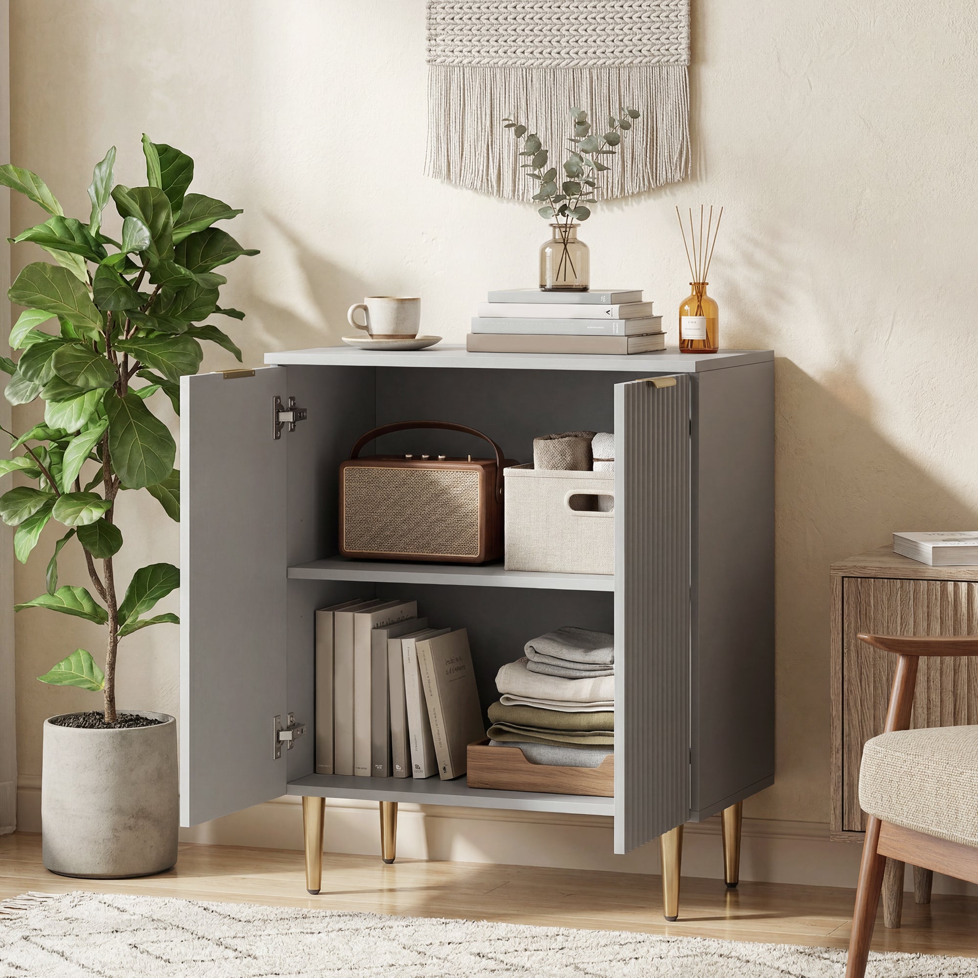HOMCOM Sideboard Buffet Cabinet, Modern Kitchen Storage Cabinet with Adjustable Shelf and Metal Legs, Grey