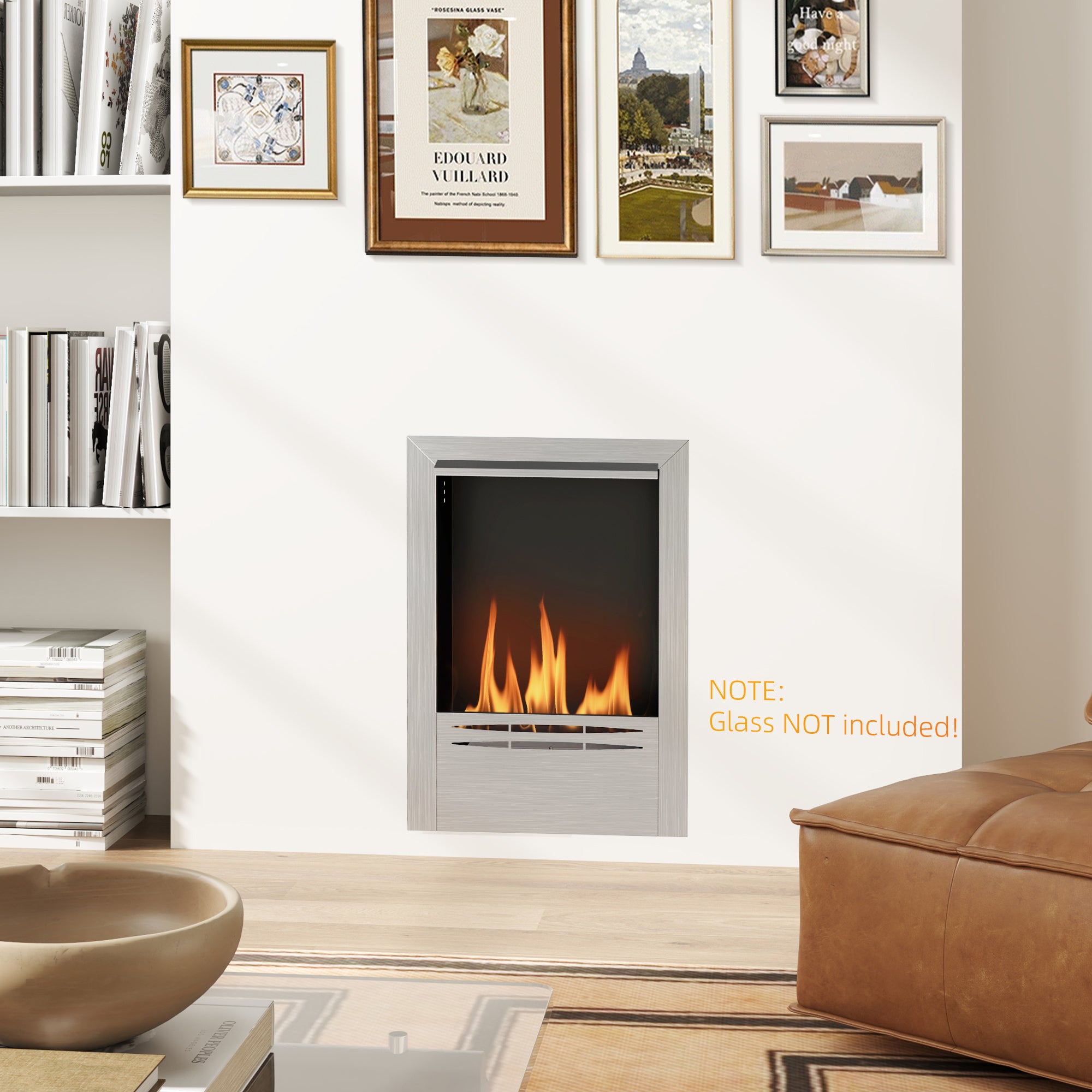 HOMCOM Stainless Steel Ethanol Fireplace Insert, Bioethanol Fire, Indoor Ethanol Burner with 0.9 Litres Volume, Cover Lid, Burns for Up to 3.3 Hours, Silver - North Peak Garden Furniture