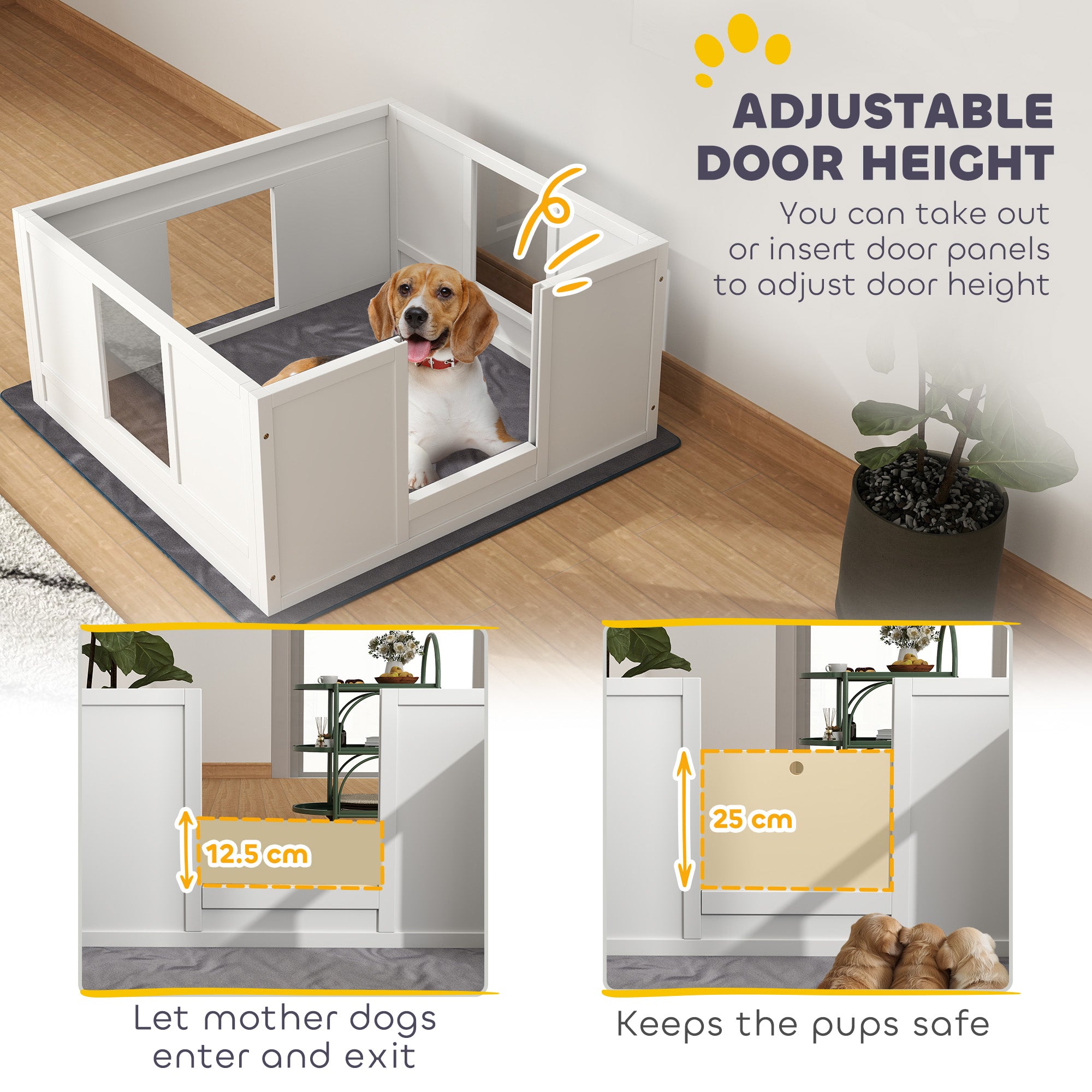 PawHut Whelping Box for Dogs with Whelping Pad, Adjustable Entrance, Non-slip Foot Pads, for Medium Dogs, 100 x 96cm - North Peak Garden Furniture