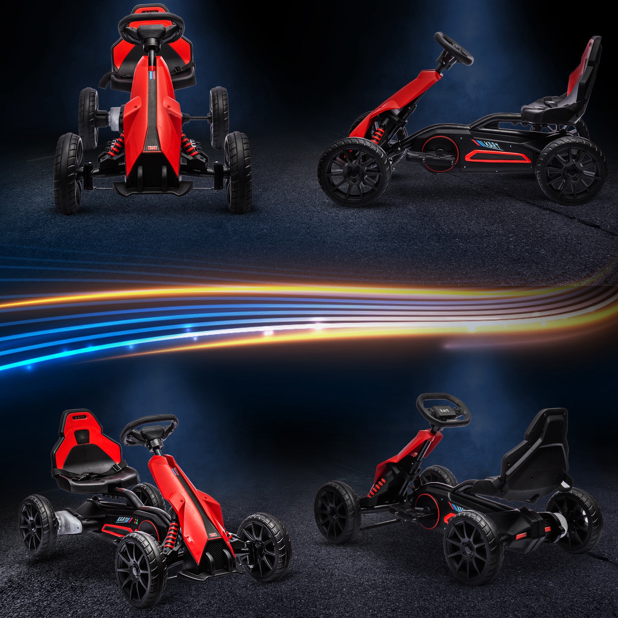 HOMCOM 12V Electric Go Kart for Kids, Ride-On Racing Go Kart with Forward Reversing, Rechargeable Battery, 2 Speeds, for Boys Girls Aged 3-8 Years Old - Red - North Peak Garden Furniture