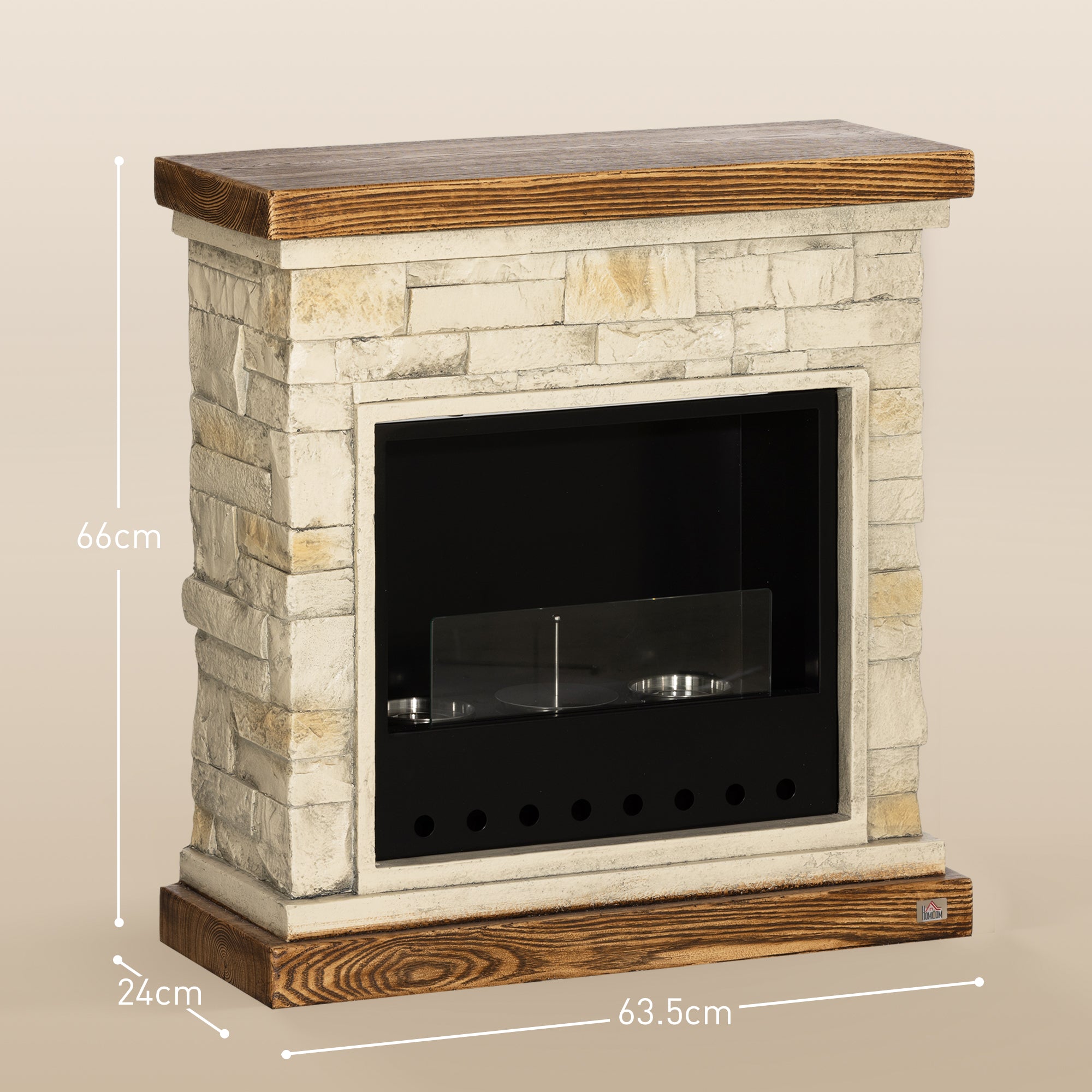 HOMCOM Bioethanol Fire Heater, with Brickwork-Effect Mantelpiece - Brown