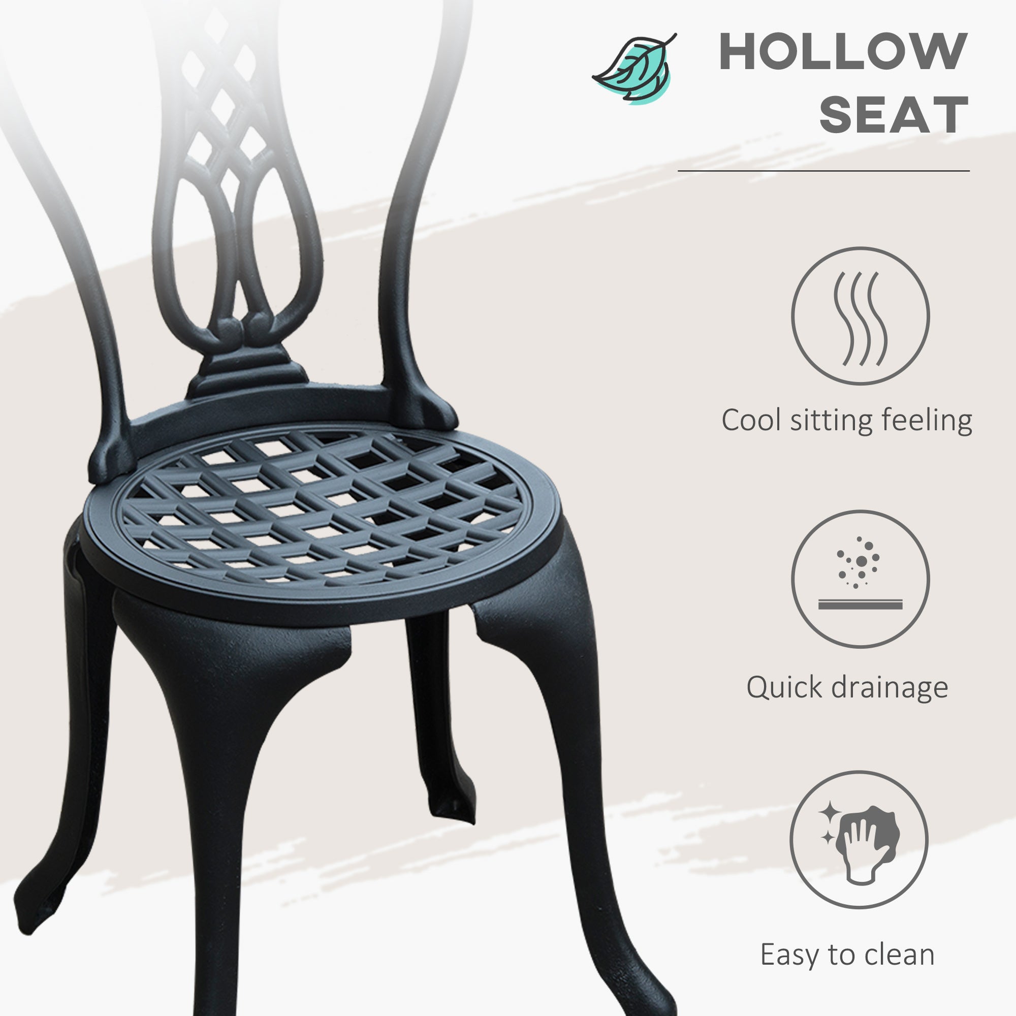 Outsunny 3 Piece Patio Cast Aluminium Bistro Set Garden Outdoor Furniture Table and Chairs Shabby Chic Style