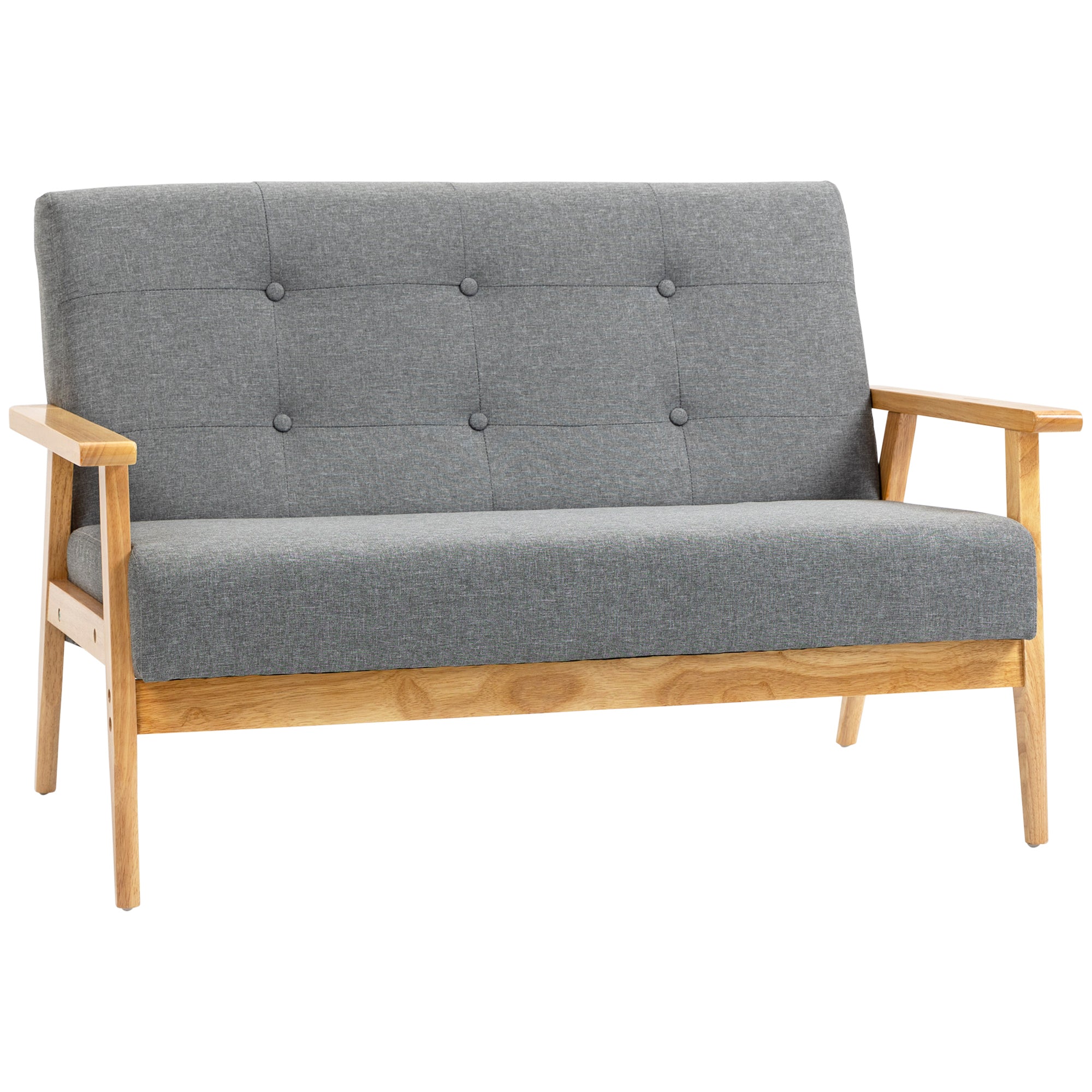 HOMCOM Modern 2 Seater Sofa Linen Fabric Upholstery Tufted Couch with Rubberwood Legs Dark Grey - North Peak Garden Furniture