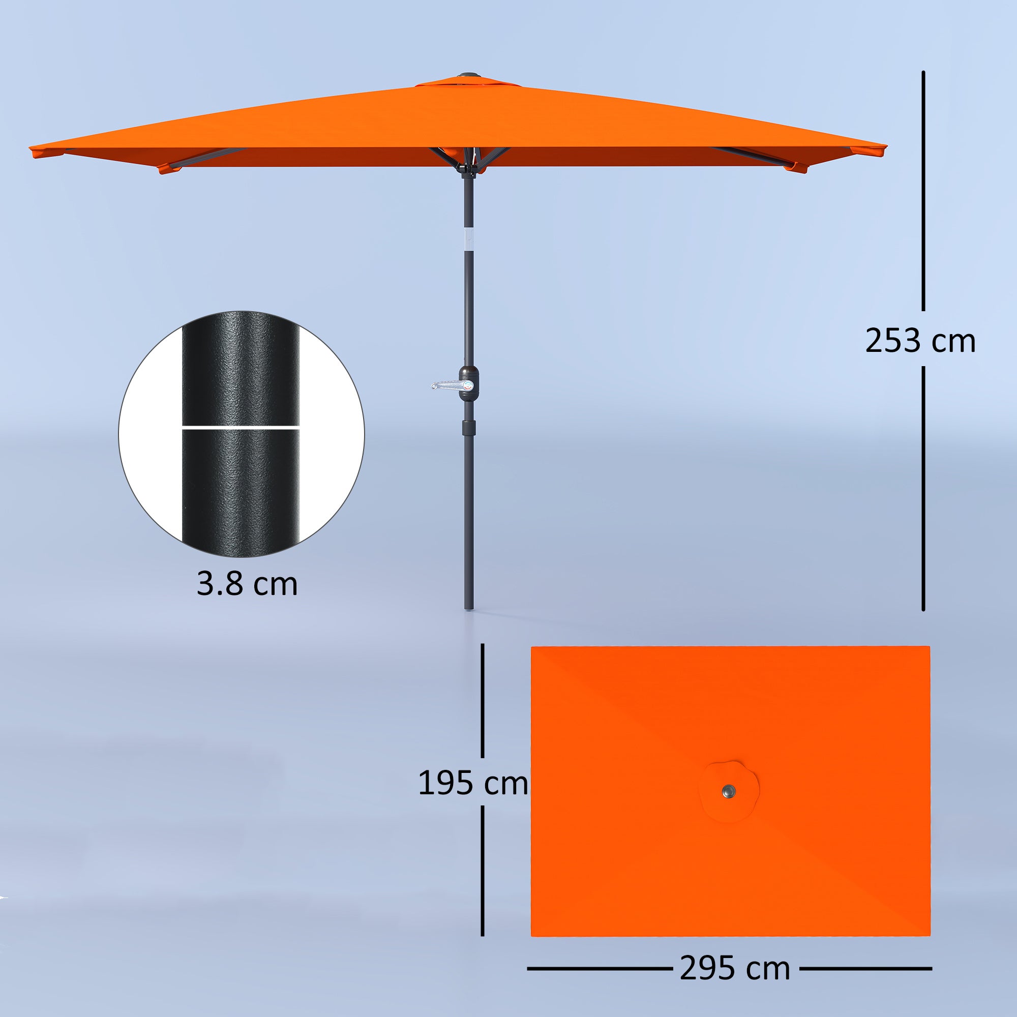 Outsunny 3x2m Patio Parasol Garden Umbrellas Canopy with Aluminium Tilt Crank Rectangular Sun Shade Steel, Orange - North Peak Garden Furniture