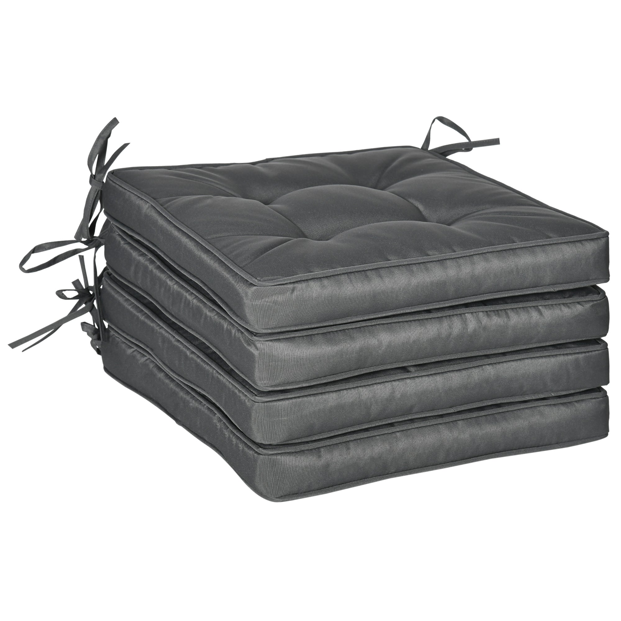 Outsunny Set of 4 Garden Seat Cushion with Ties, 42 x 42cm Replacement Dining Chair Seat Pad, Grey - North Peak Garden Furniture